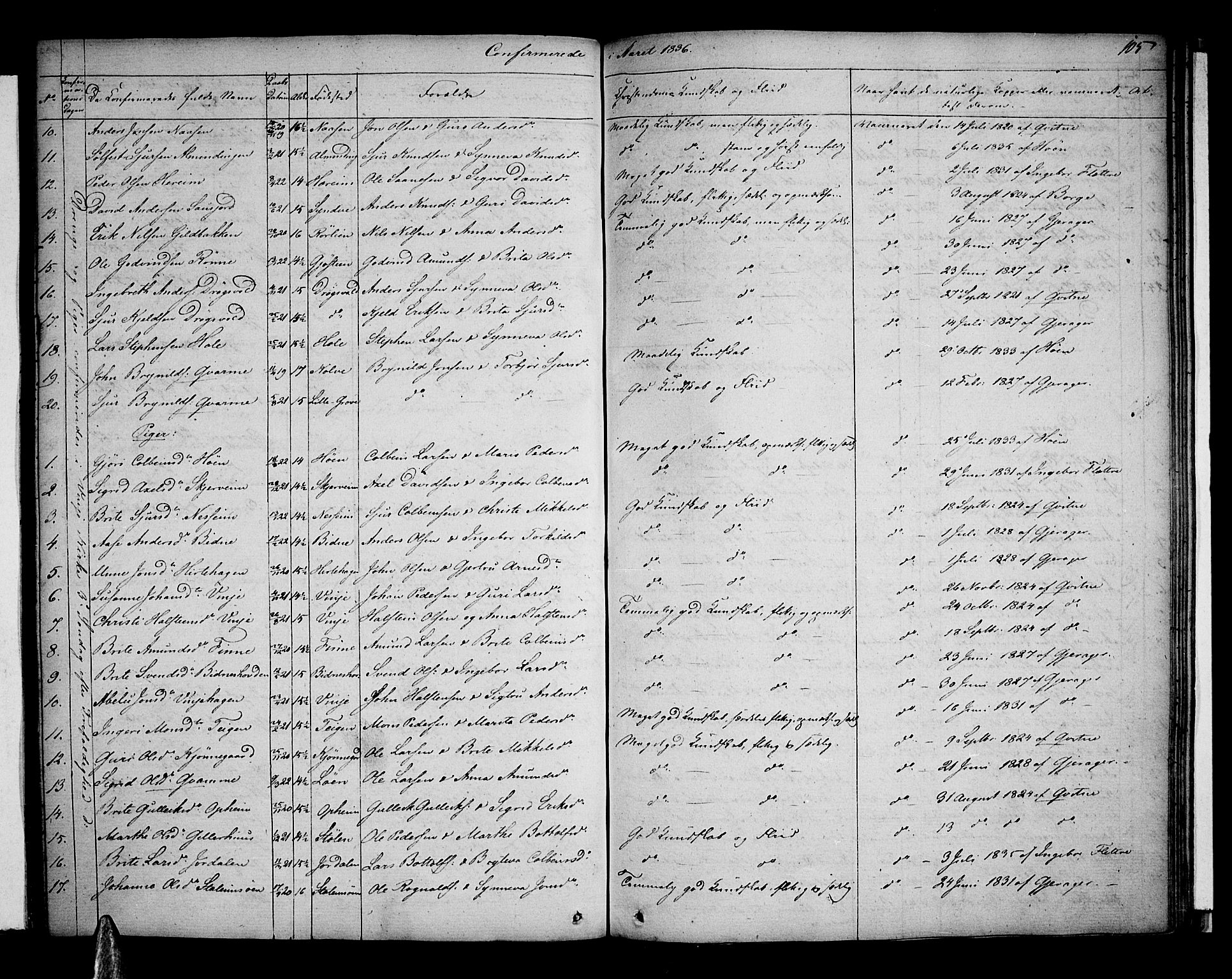 Voss sokneprestembete, SAB/A-79001: Curate's parish register no. A 1, 1821-1841, p. 105