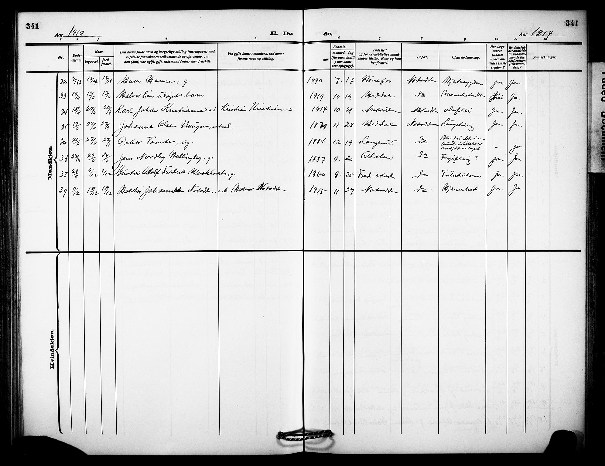 Notodden kirkebøker, SAKO/A-290/G/Ga/L0001: Parish register (copy) no. 1, 1912-1923, p. 341