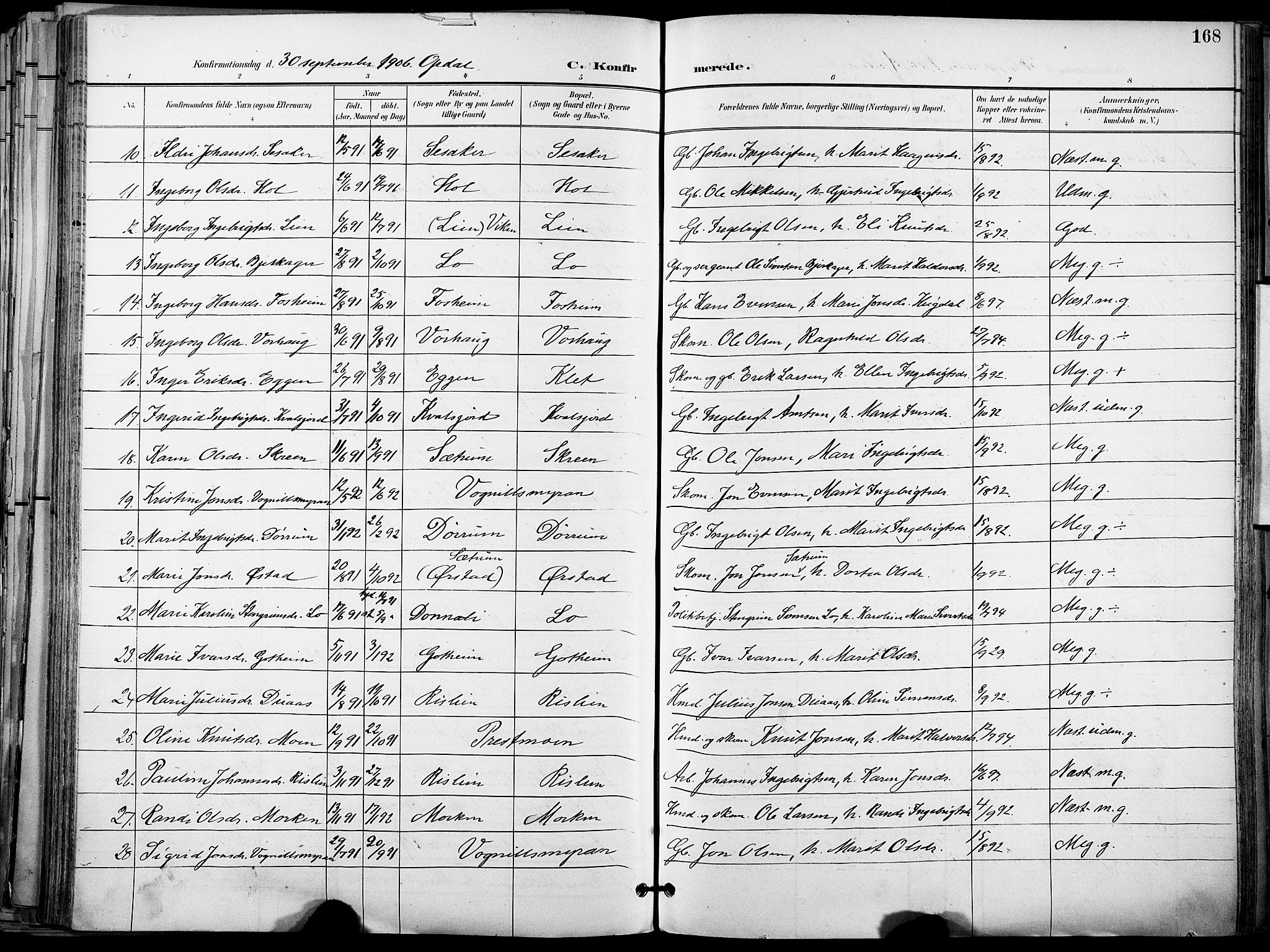Ministerialprotokoller, klokkerbøker og fødselsregistre - Sør-Trøndelag, SAT/A-1456/678/L0902: Parish register (official) no. 678A11, 1895-1911, p. 168