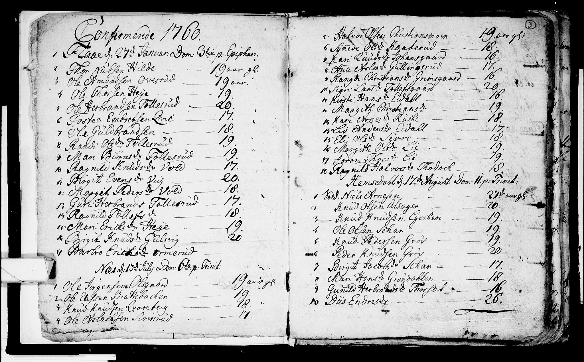 Nes kirkebøker, SAKO/A-236/F/Fa/L0003: Parish register (official) no. 3, 1760-1764, p. 3