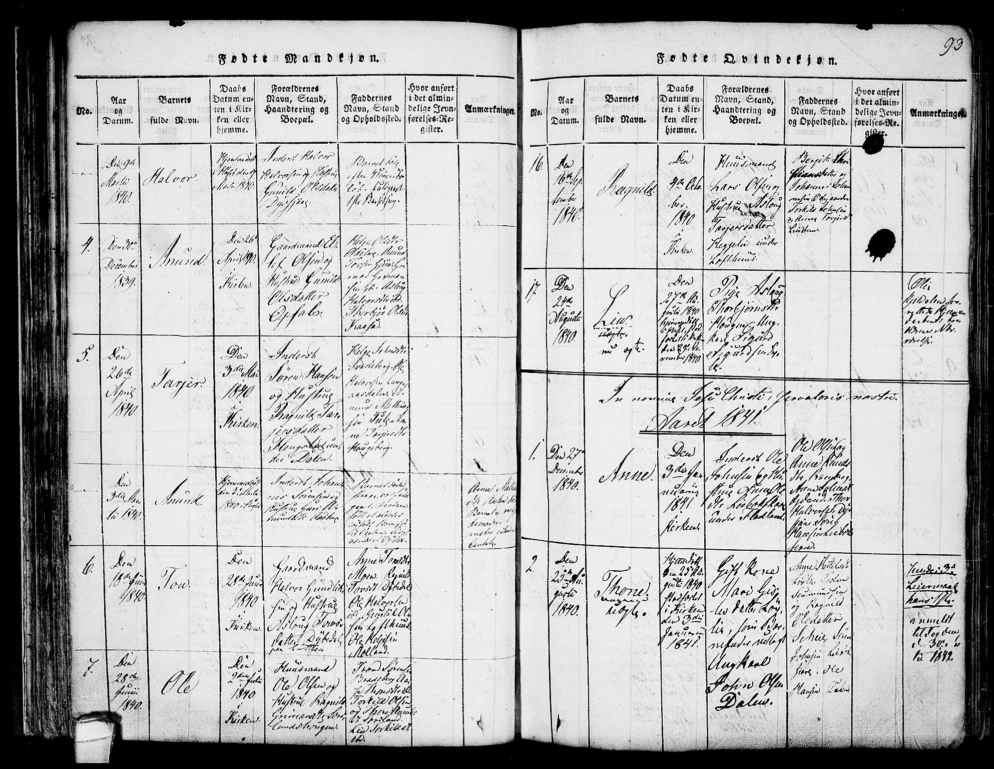 Hjartdal kirkebøker, SAKO/A-270/F/Fa/L0007: Parish register (official) no. I 7, 1815-1843, p. 93