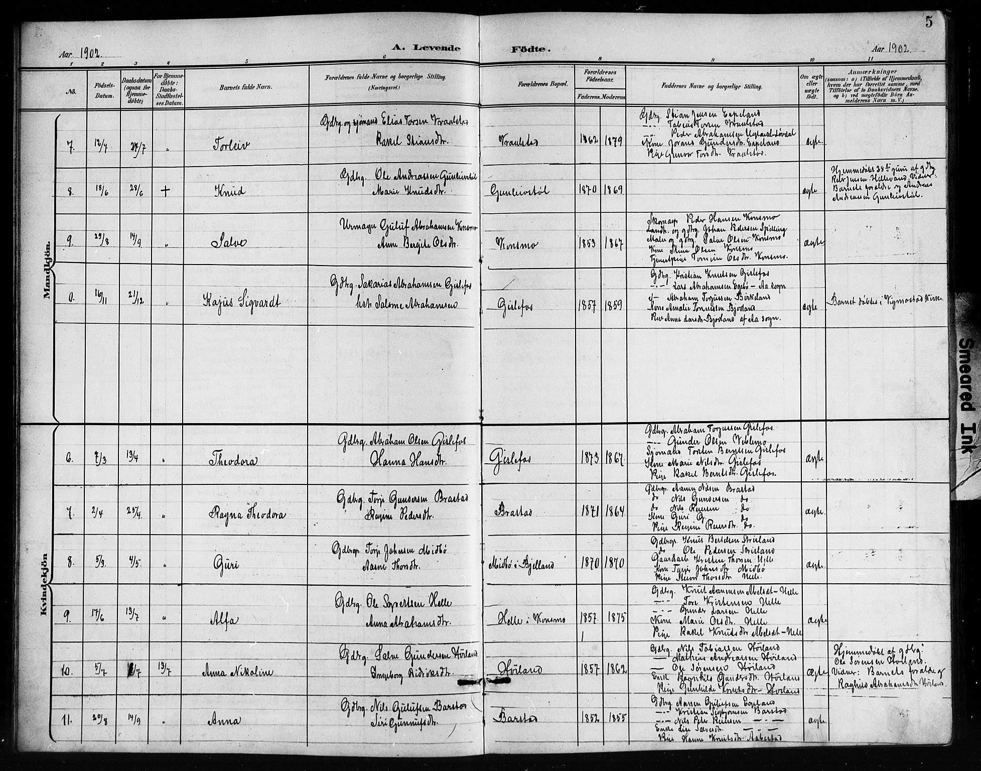 Nord-Audnedal sokneprestkontor, AV/SAK-1111-0032/F/Fb/Fba/L0004: Parish register (copy) no. B 4, 1901-1917, p. 5