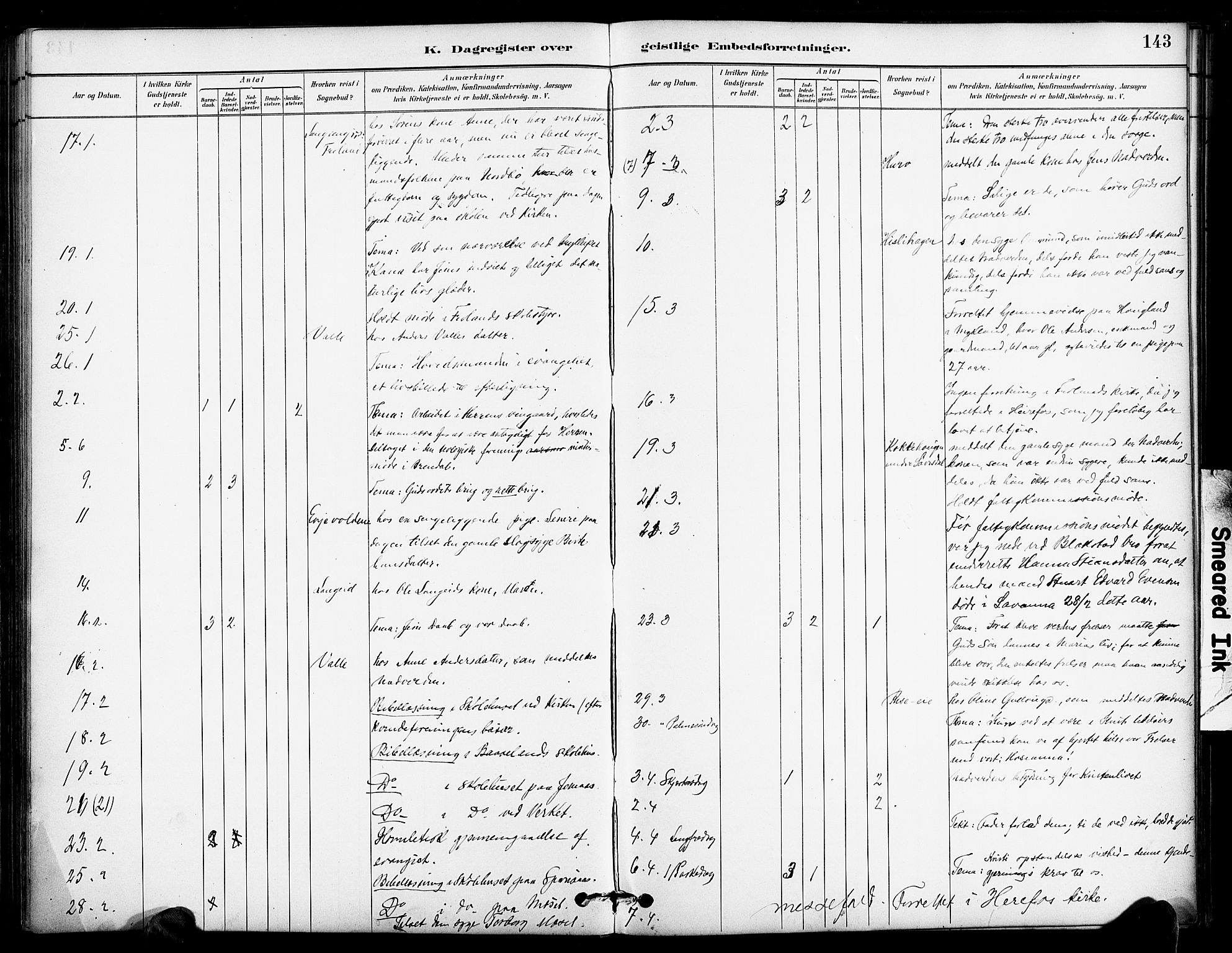 Froland sokneprestkontor, AV/SAK-1111-0013/F/Fa/L0004: Parish register (official) no. A 4, 1882-1906, p. 143