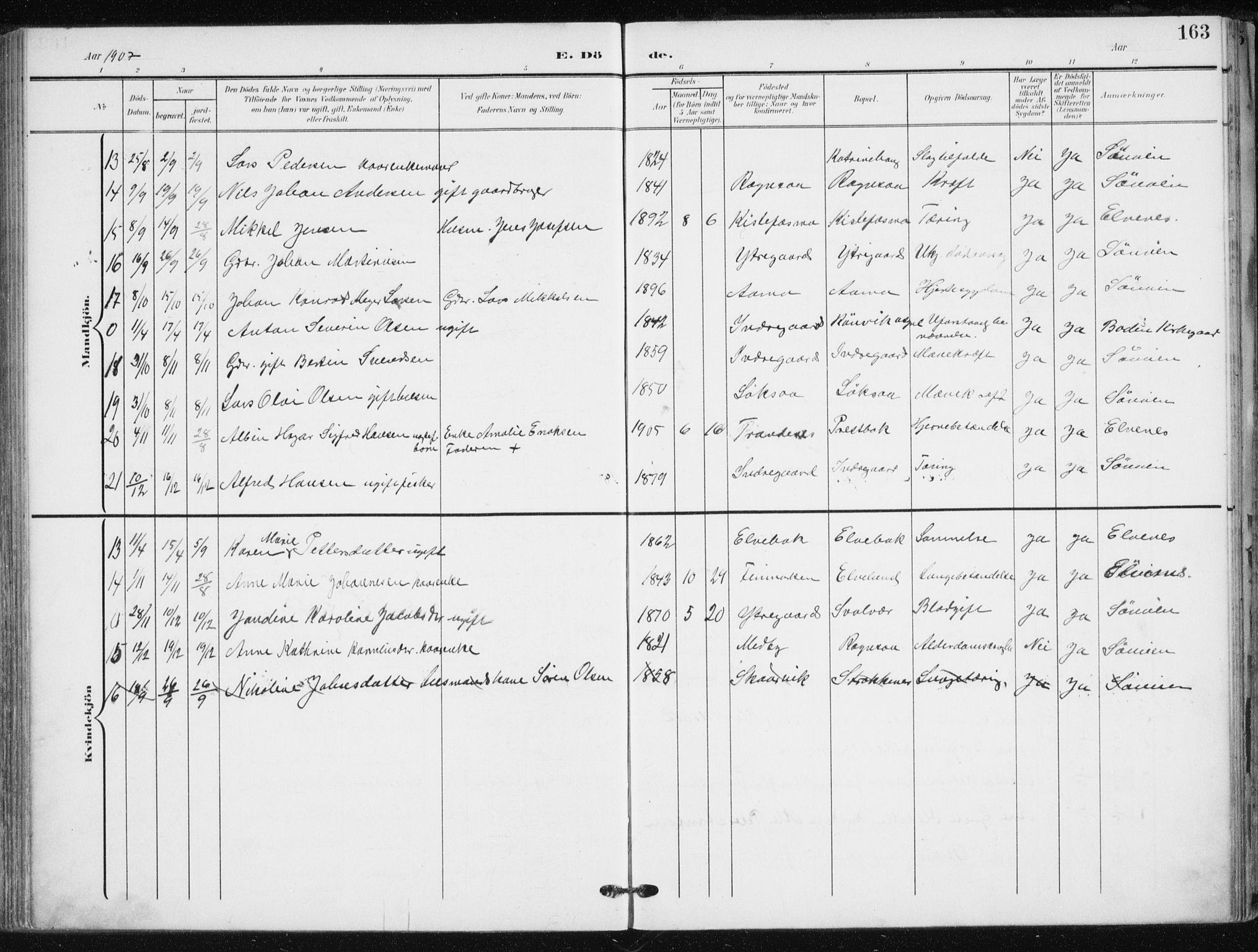 Salangen sokneprestembete, AV/SATØ-S-1324/H/Ha/L0002kirke: Parish register (official) no. 2, 1902-1911, p. 163