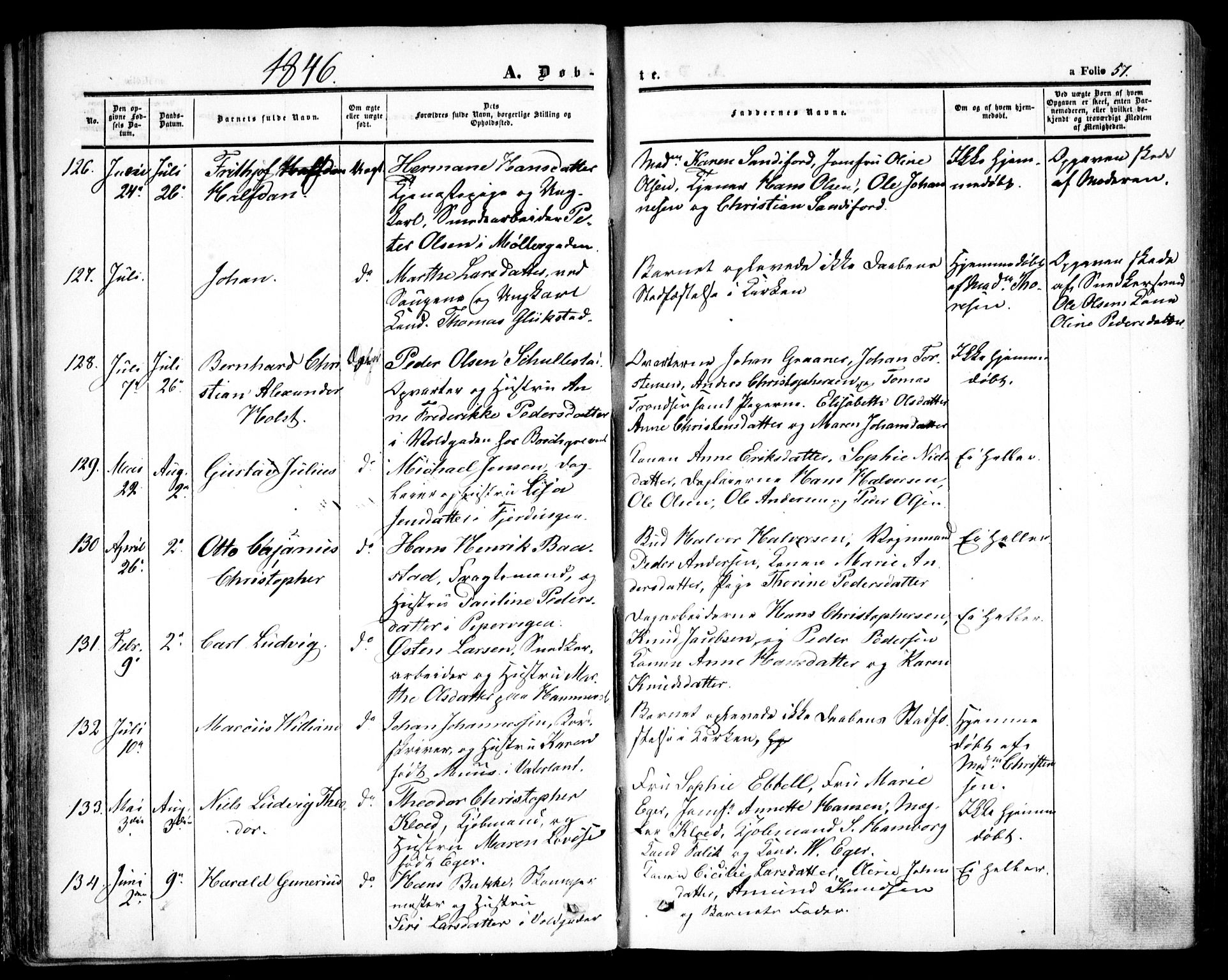 Oslo domkirke Kirkebøker, SAO/A-10752/F/Fa/L0013: Parish register (official) no. 13, 1844-1864, p. 57