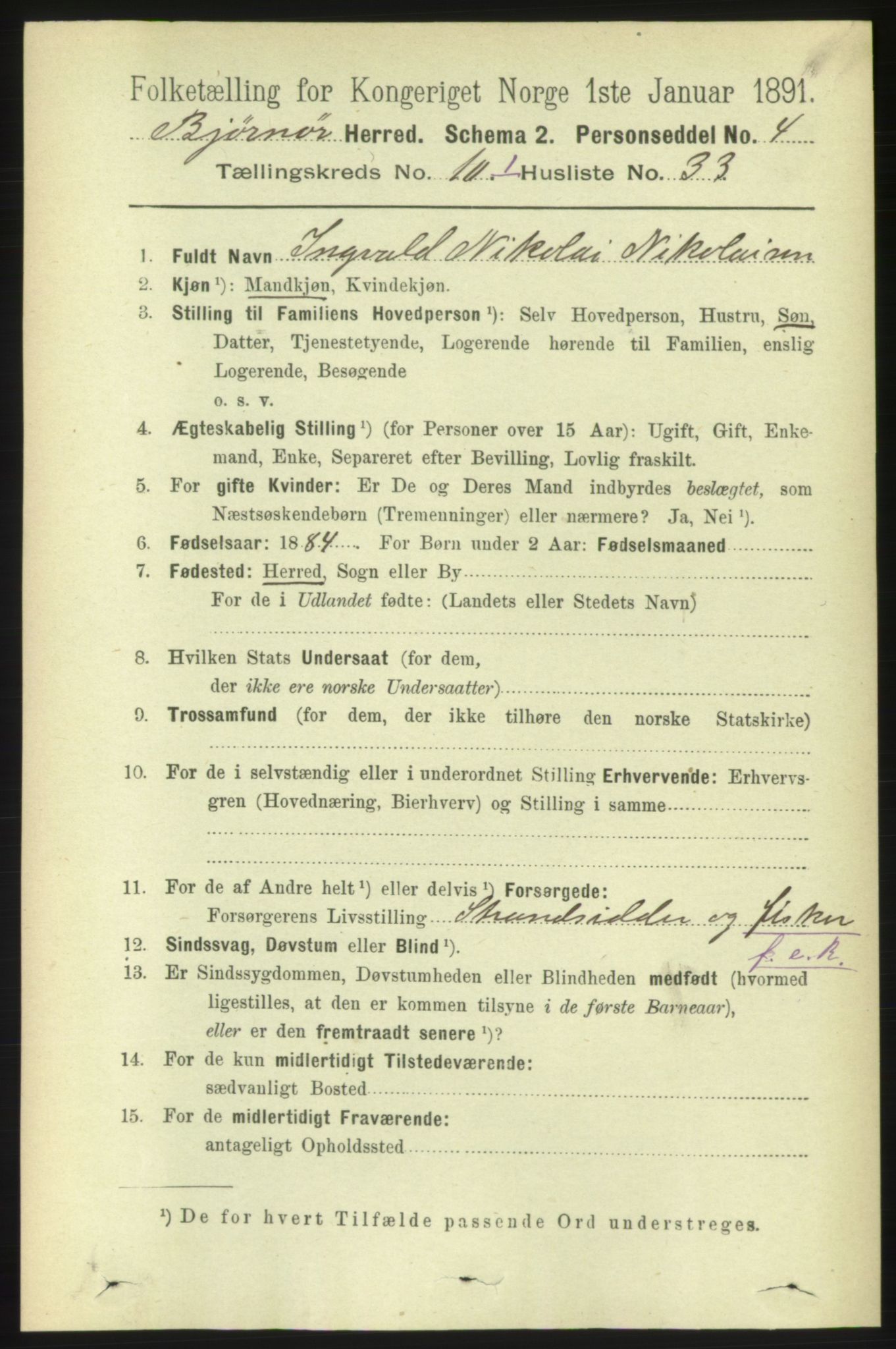 RA, 1891 census for 1632 Bjørnør, 1891, p. 4354