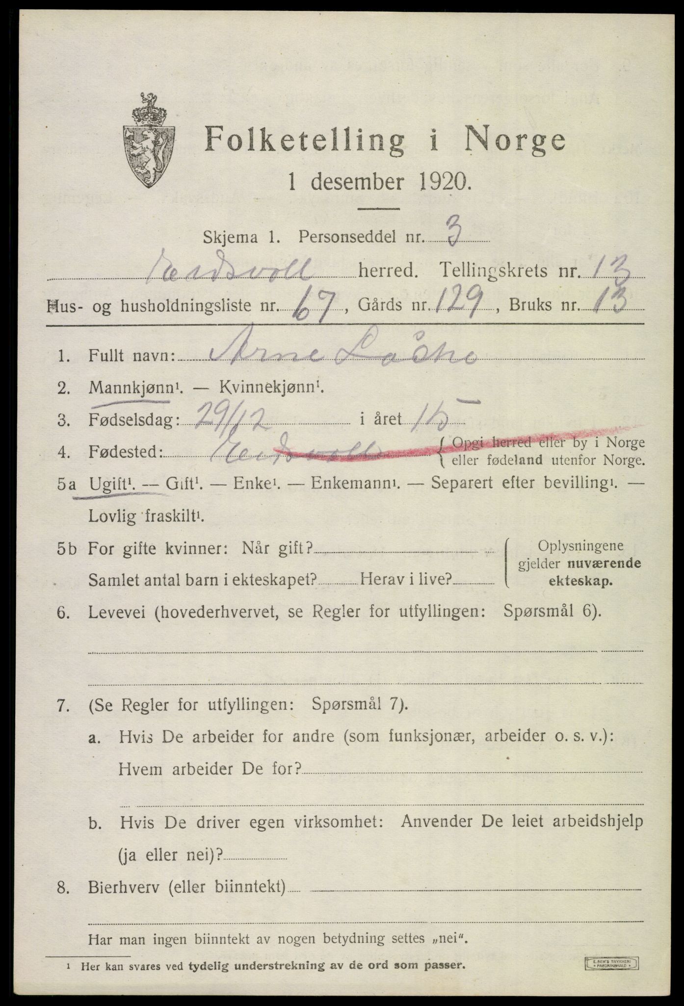 SAO, 1920 census for Eidsvoll, 1920, p. 20727
