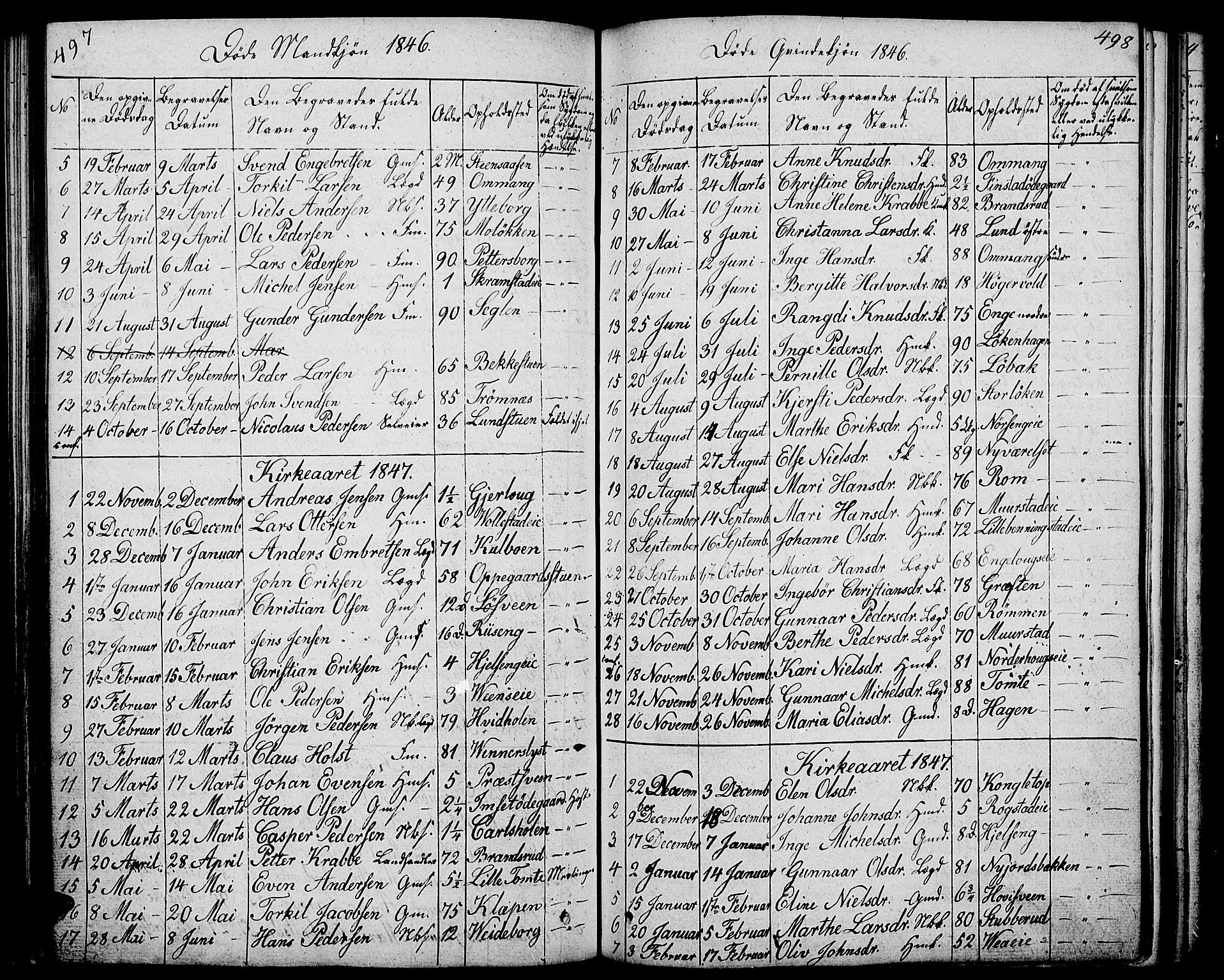 Løten prestekontor, SAH/PREST-022/L/La/L0002: Parish register (copy) no. 2, 1832-1850, p. 497-498