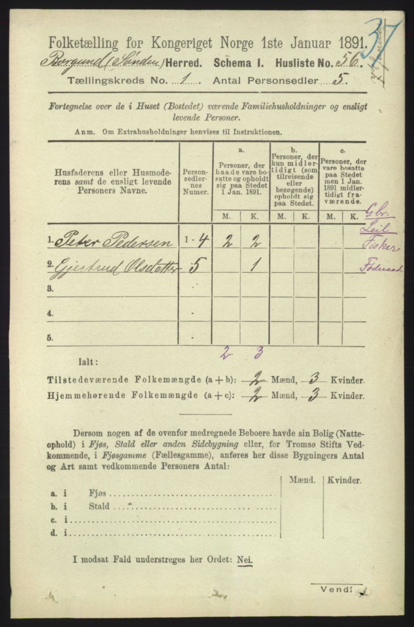 RA, 1891 census for 1531 Borgund, 1891, p. 116