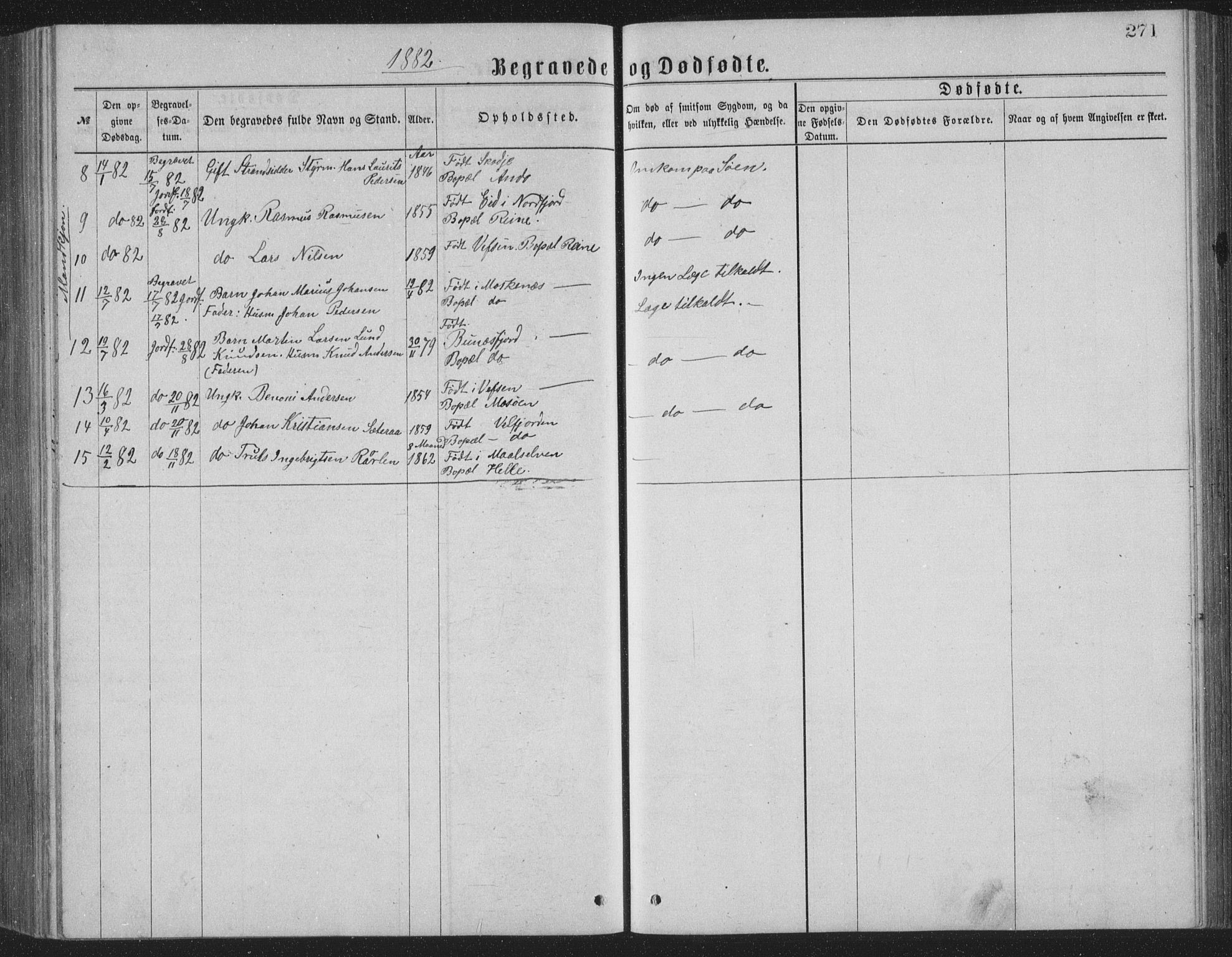 Ministerialprotokoller, klokkerbøker og fødselsregistre - Nordland, SAT/A-1459/886/L1225: Parish register (copy) no. 886C02, 1874-1896, p. 271