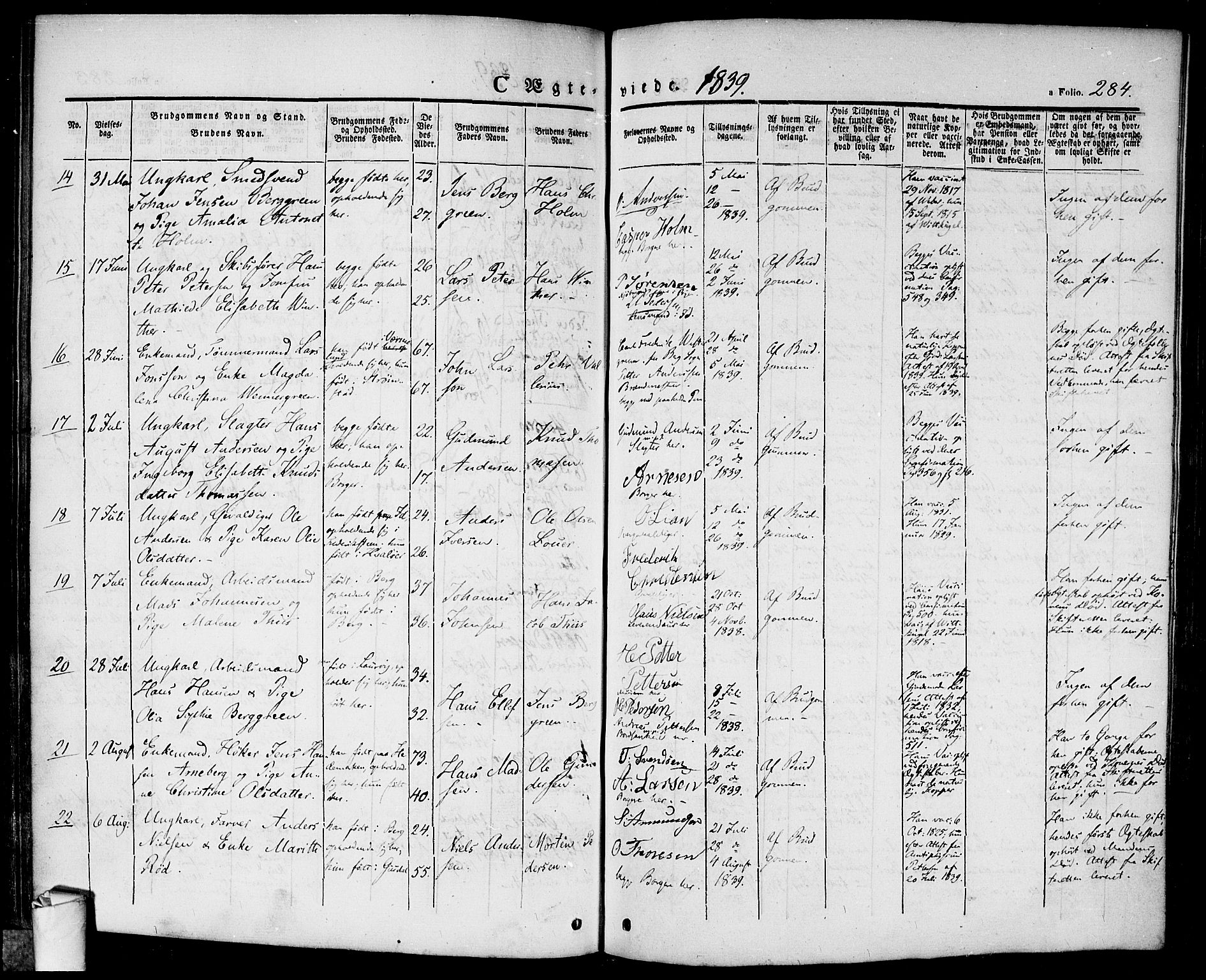 Halden prestekontor Kirkebøker, SAO/A-10909/F/Fa/L0005: Parish register (official) no. I 5, 1834-1845, p. 284