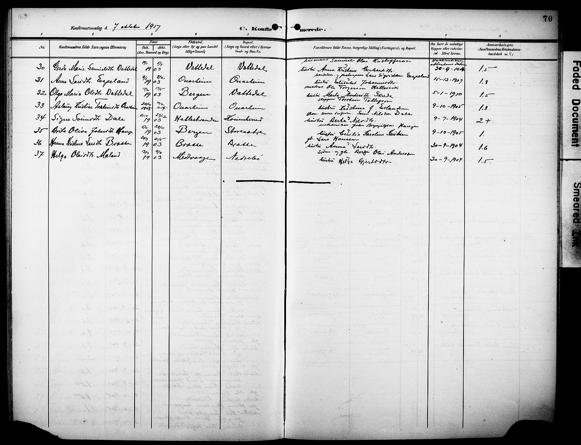 Tysnes sokneprestembete, AV/SAB-A-78601/H/Hab: Parish register (copy) no. C 3, 1908-1924, p. 70