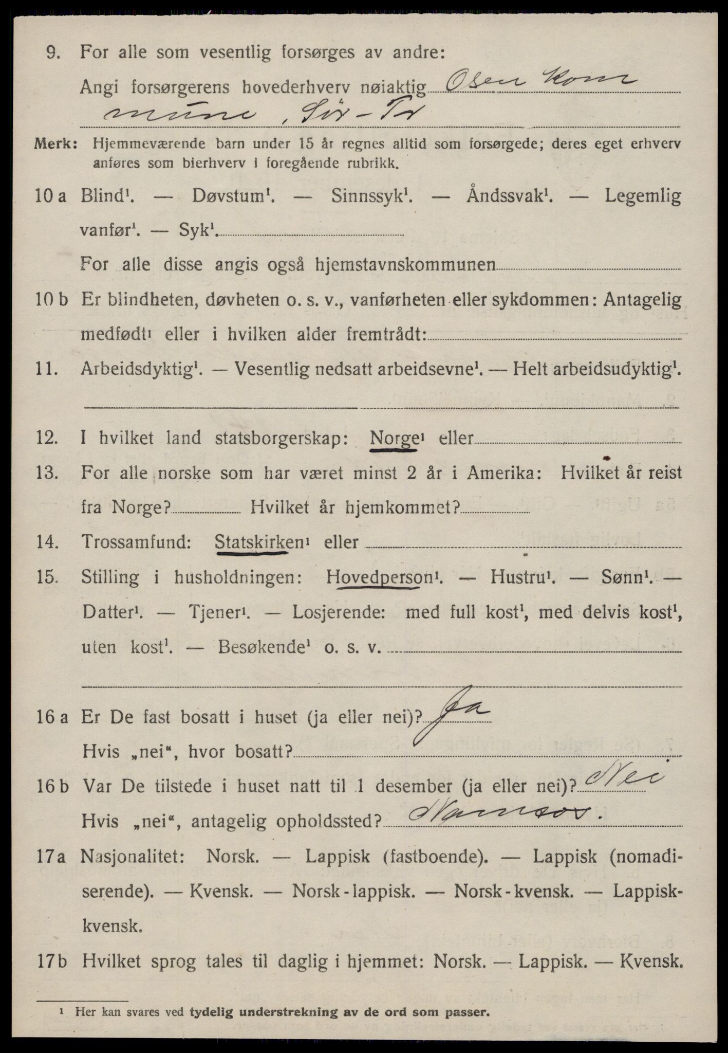 SAT, 1920 census for Osen, 1920, p. 2546