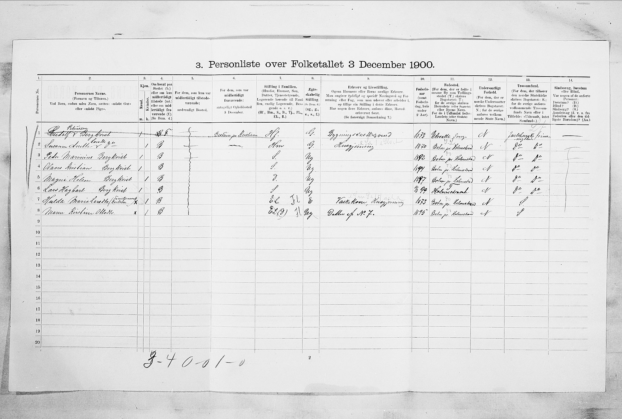 RA, 1900 census for Holmestrand, 1900, p. 402