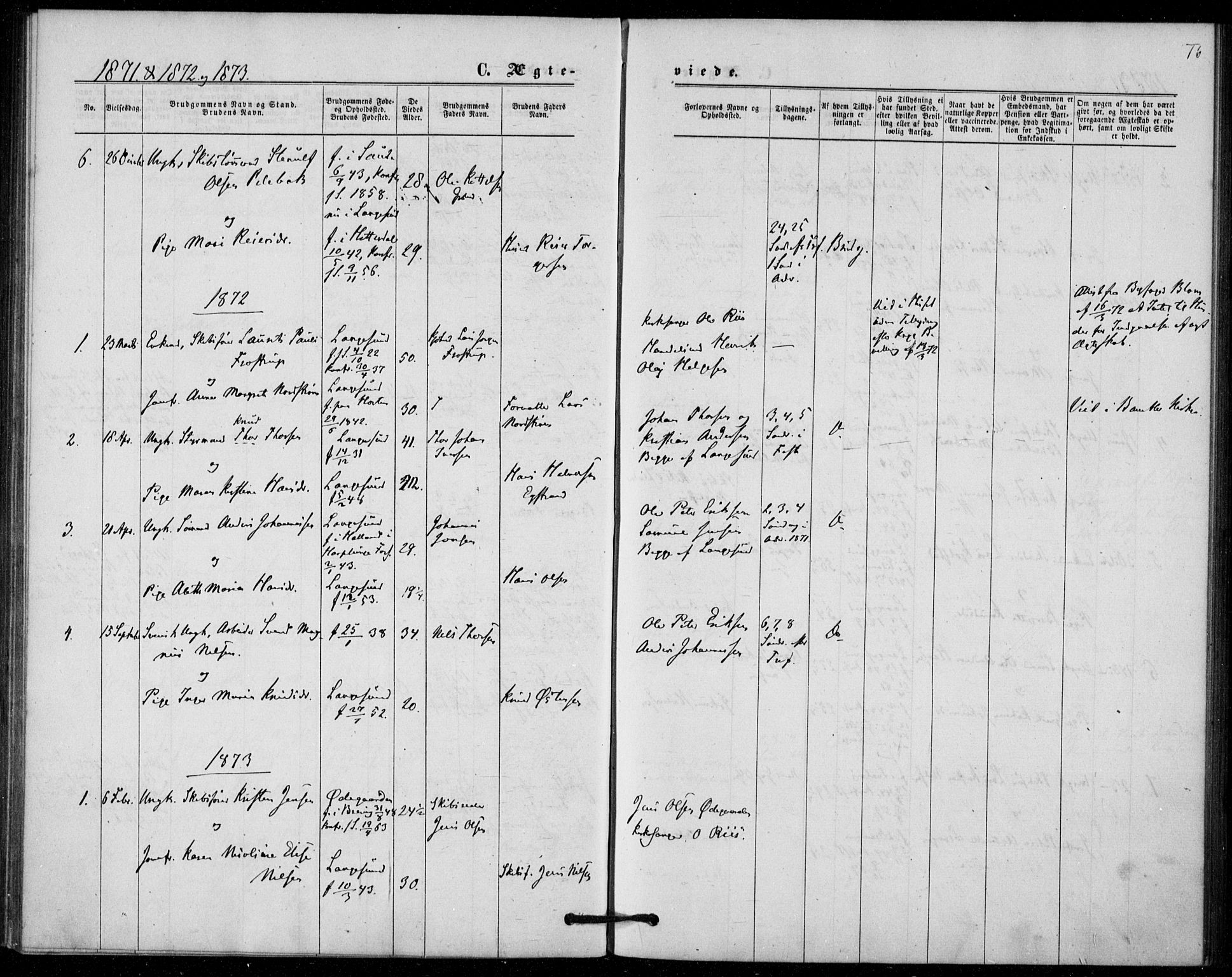 Langesund kirkebøker, SAKO/A-280/F/Fa/L0001: Parish register (official) no. 1, 1870-1877, p. 76