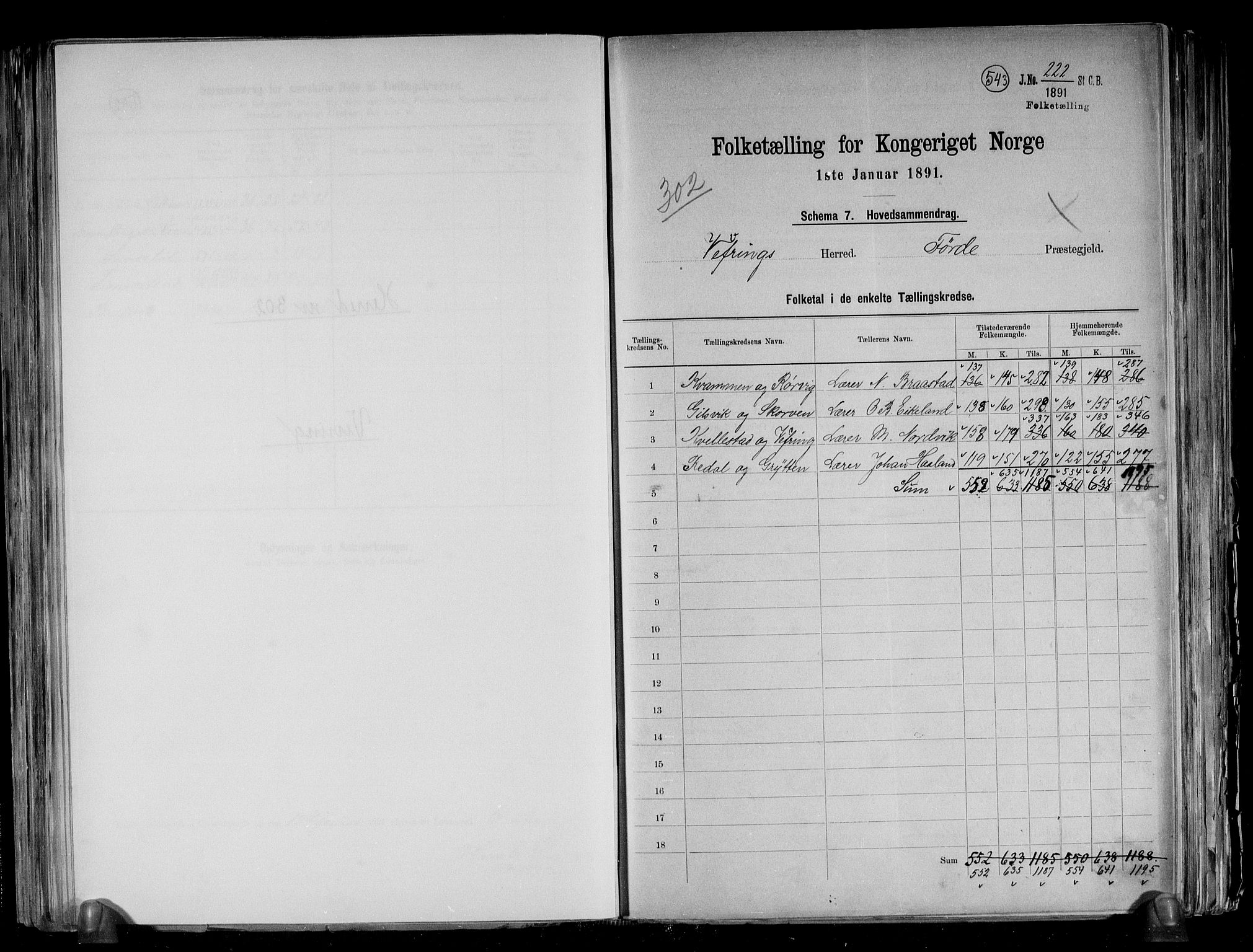 RA, 1891 census for 1434 Vevring, 1891, p. 2