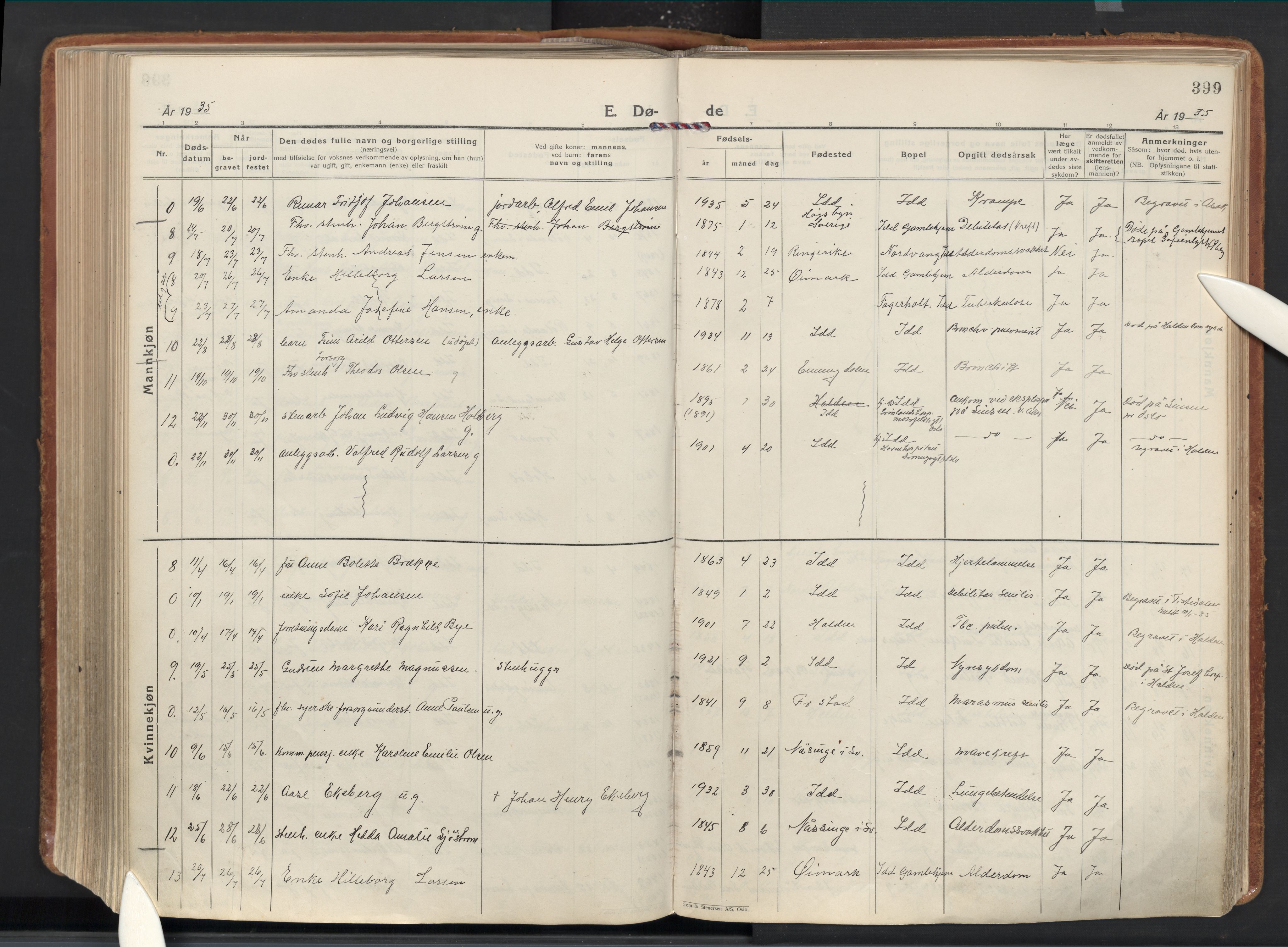 Idd prestekontor Kirkebøker, AV/SAO-A-10911/F/Fc/L0008: Parish register (official) no. III 8, 1926-1953, p. 399