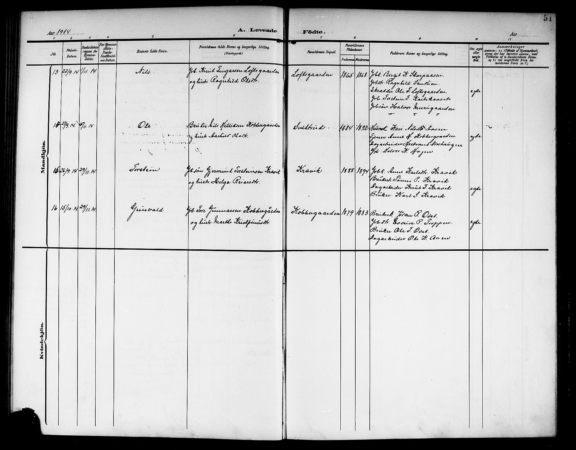 Nore kirkebøker, AV/SAKO-A-238/G/Ga/L0004: Parish register (copy) no. I 4, 1904-1919, p. 51