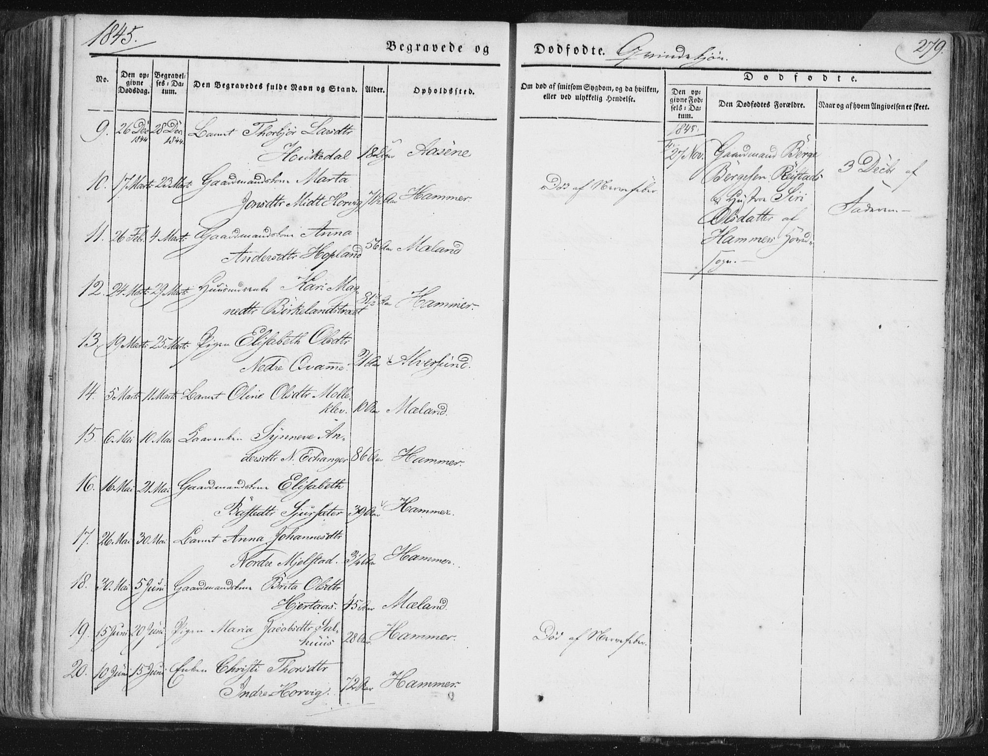 Hamre sokneprestembete, SAB/A-75501/H/Ha/Haa/Haaa/L0012: Parish register (official) no. A 12, 1834-1845, p. 279