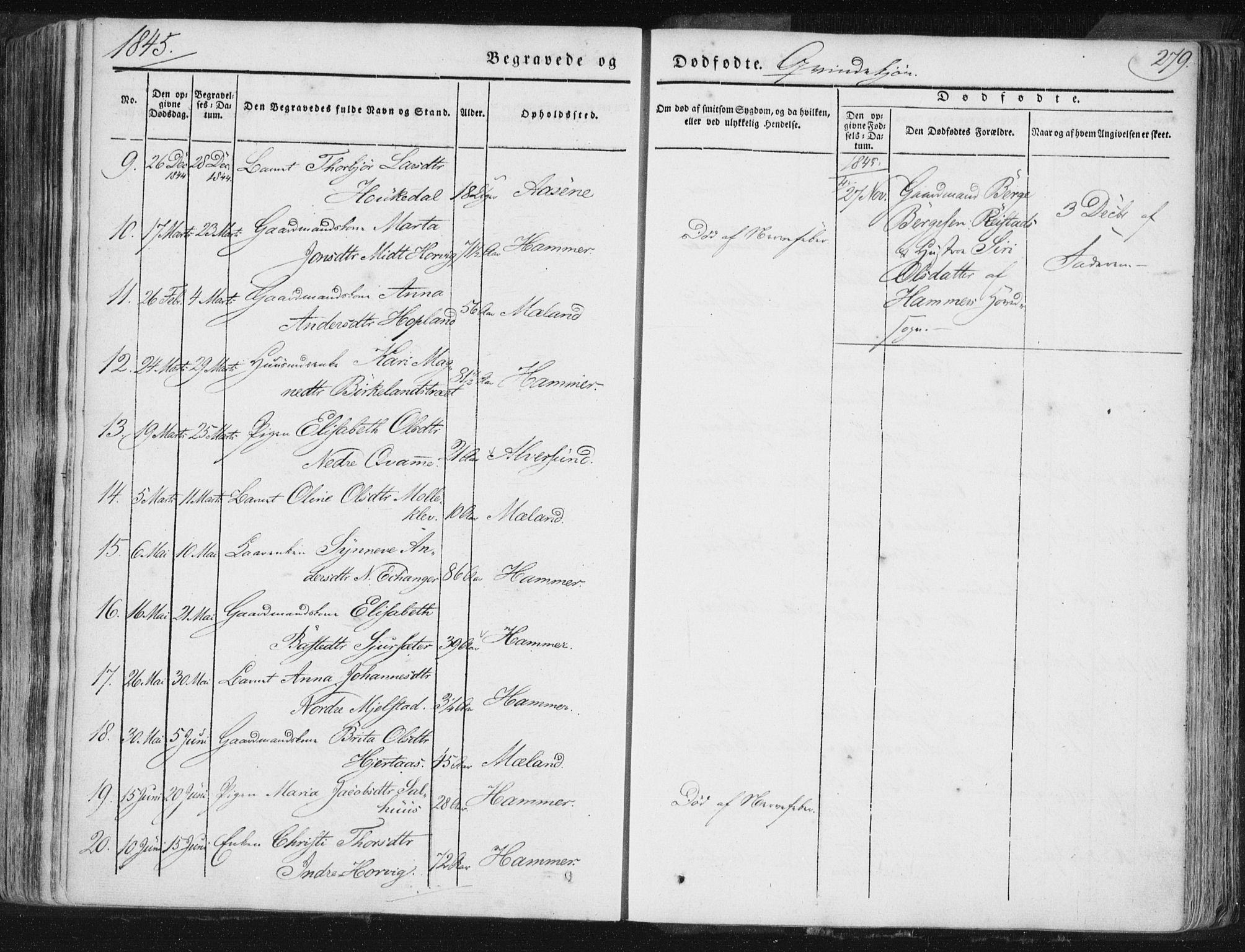 Hamre sokneprestembete, AV/SAB-A-75501/H/Ha/Haa/Haaa/L0012: Parish register (official) no. A 12, 1834-1845, p. 279