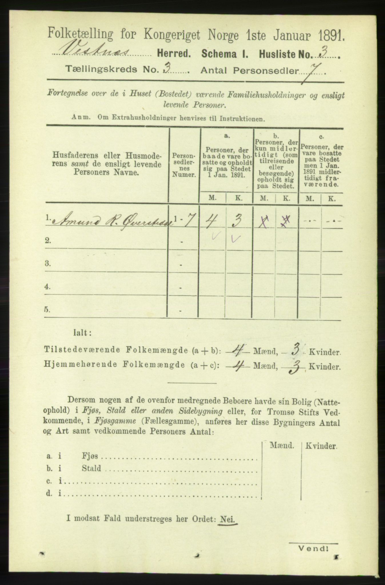 RA, 1891 census for 1535 Vestnes, 1891, p. 810