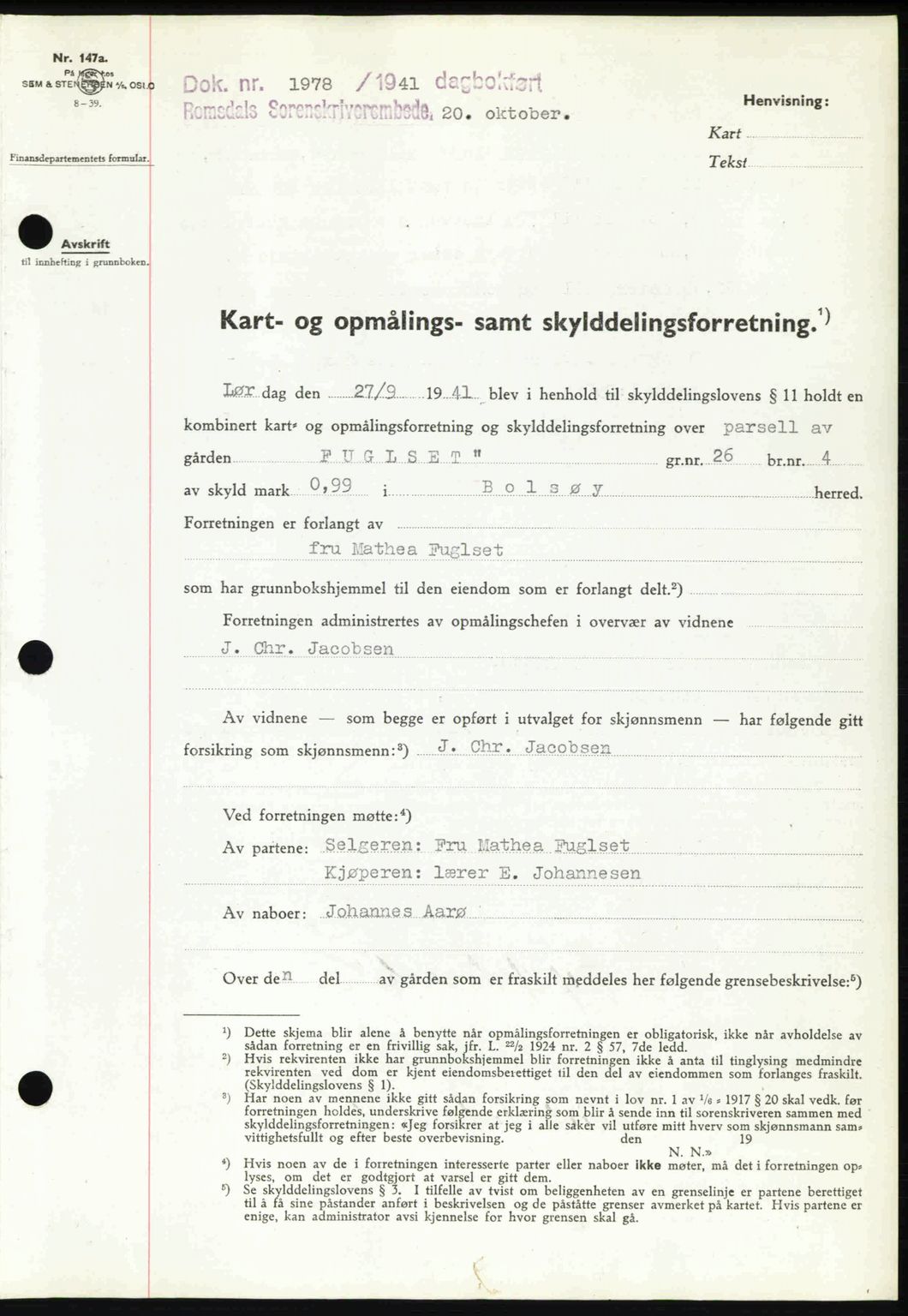 Romsdal sorenskriveri, AV/SAT-A-4149/1/2/2C: Mortgage book no. A11, 1941-1942, Diary no: : 1978/1941