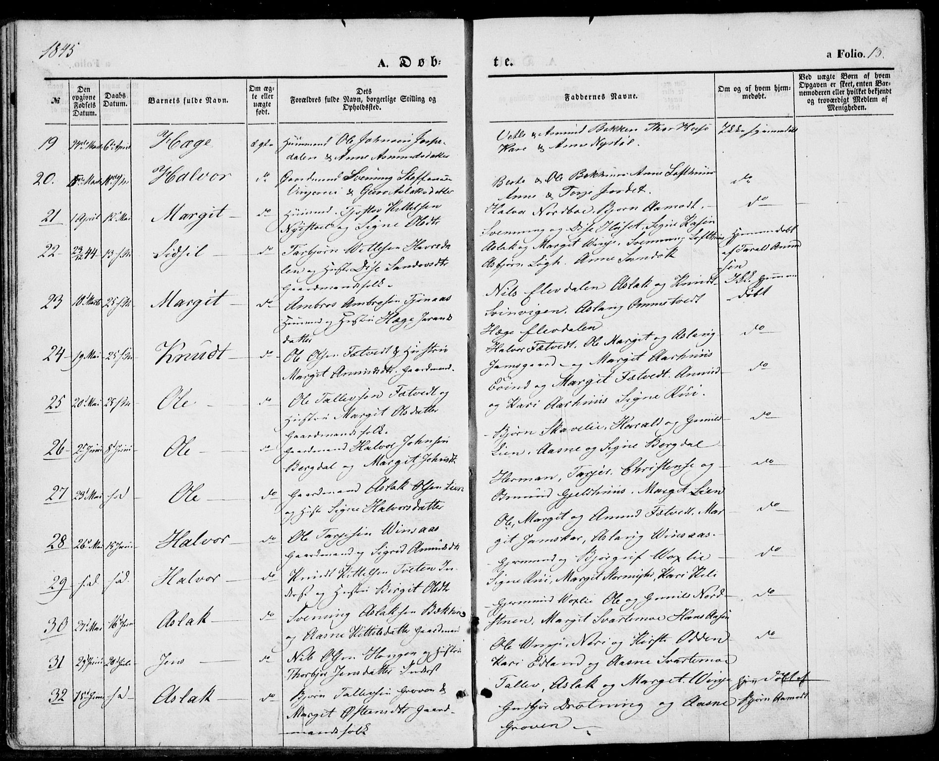 Vinje kirkebøker, AV/SAKO-A-312/F/Fa/L0004: Parish register (official) no. I 4, 1843-1869, p. 13