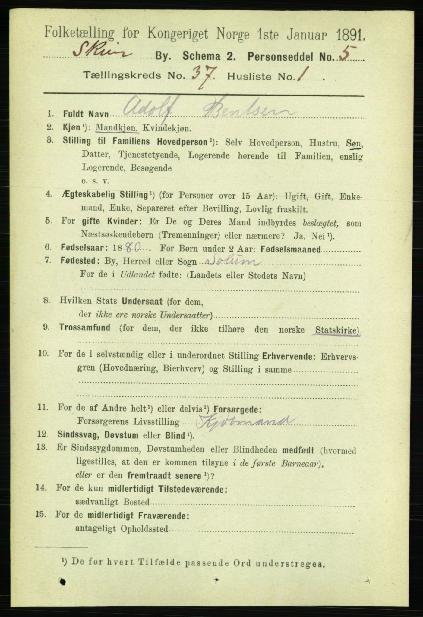 RA, 1891 census for 0806 Skien, 1891, p. 8070