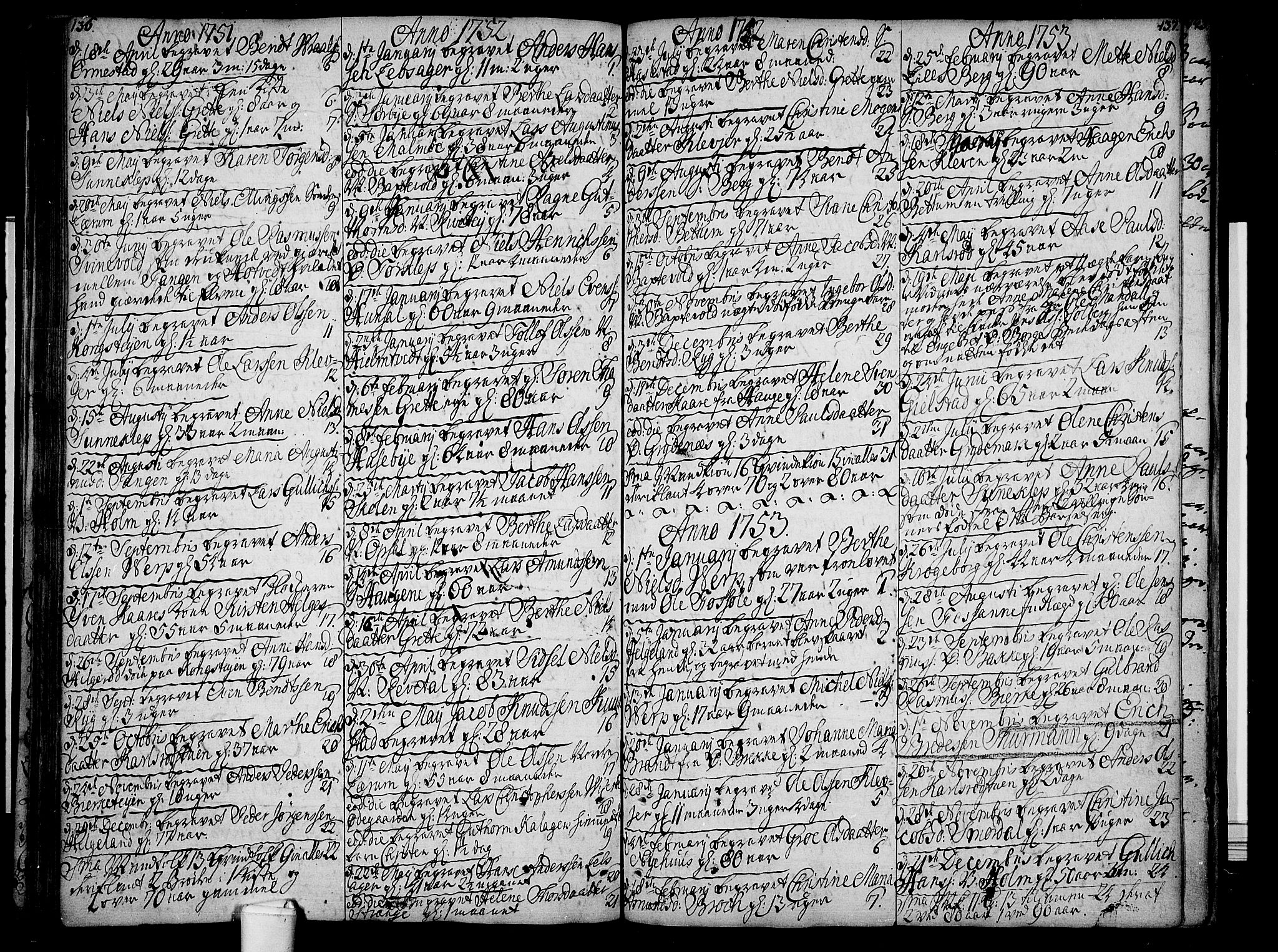 Våle kirkebøker, AV/SAKO-A-334/F/Fa/L0003: Parish register (official) no. I 3, 1732-1773, p. 136-137