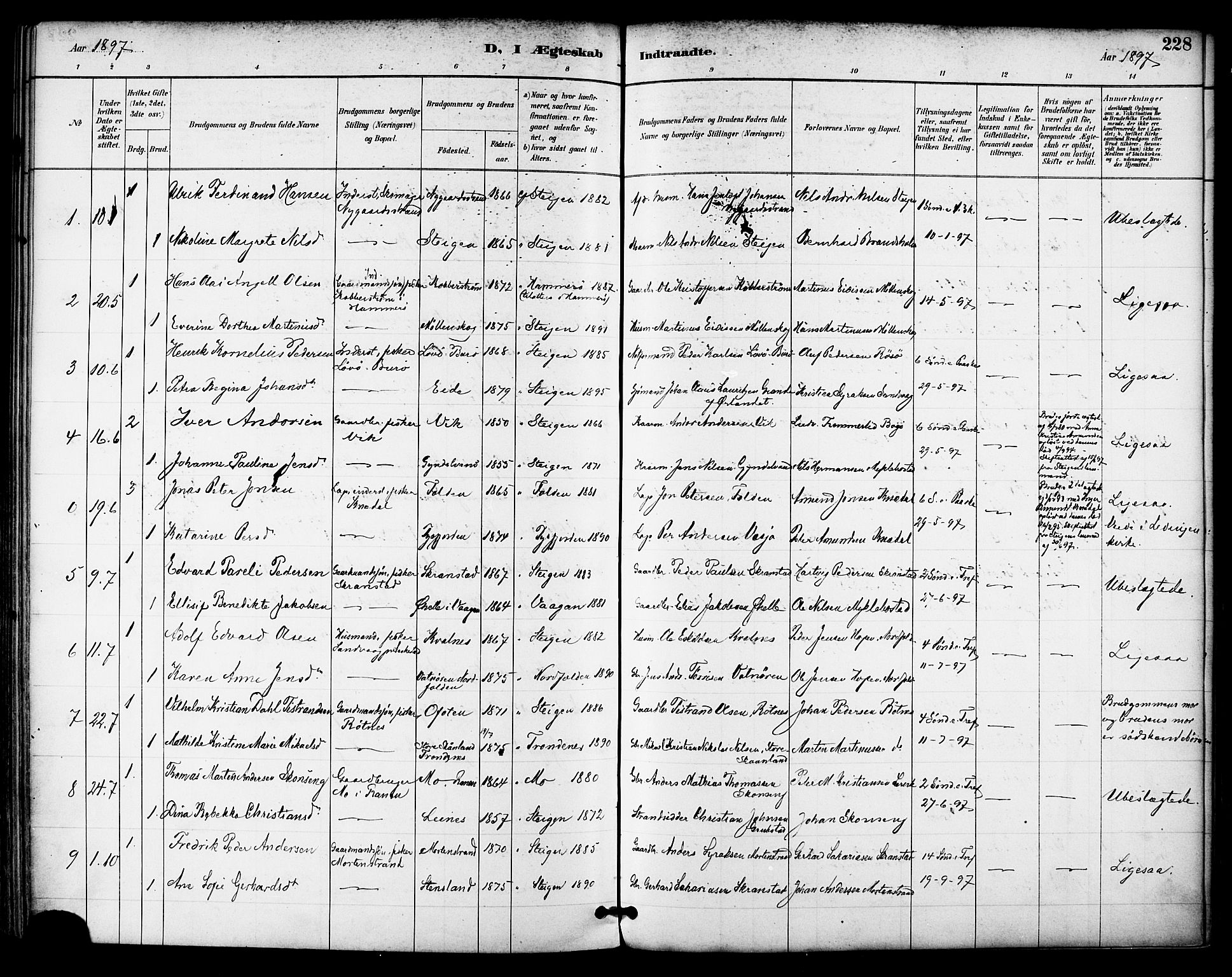 Ministerialprotokoller, klokkerbøker og fødselsregistre - Nordland, AV/SAT-A-1459/855/L0803: Parish register (official) no. 855A11, 1887-1905, p. 228