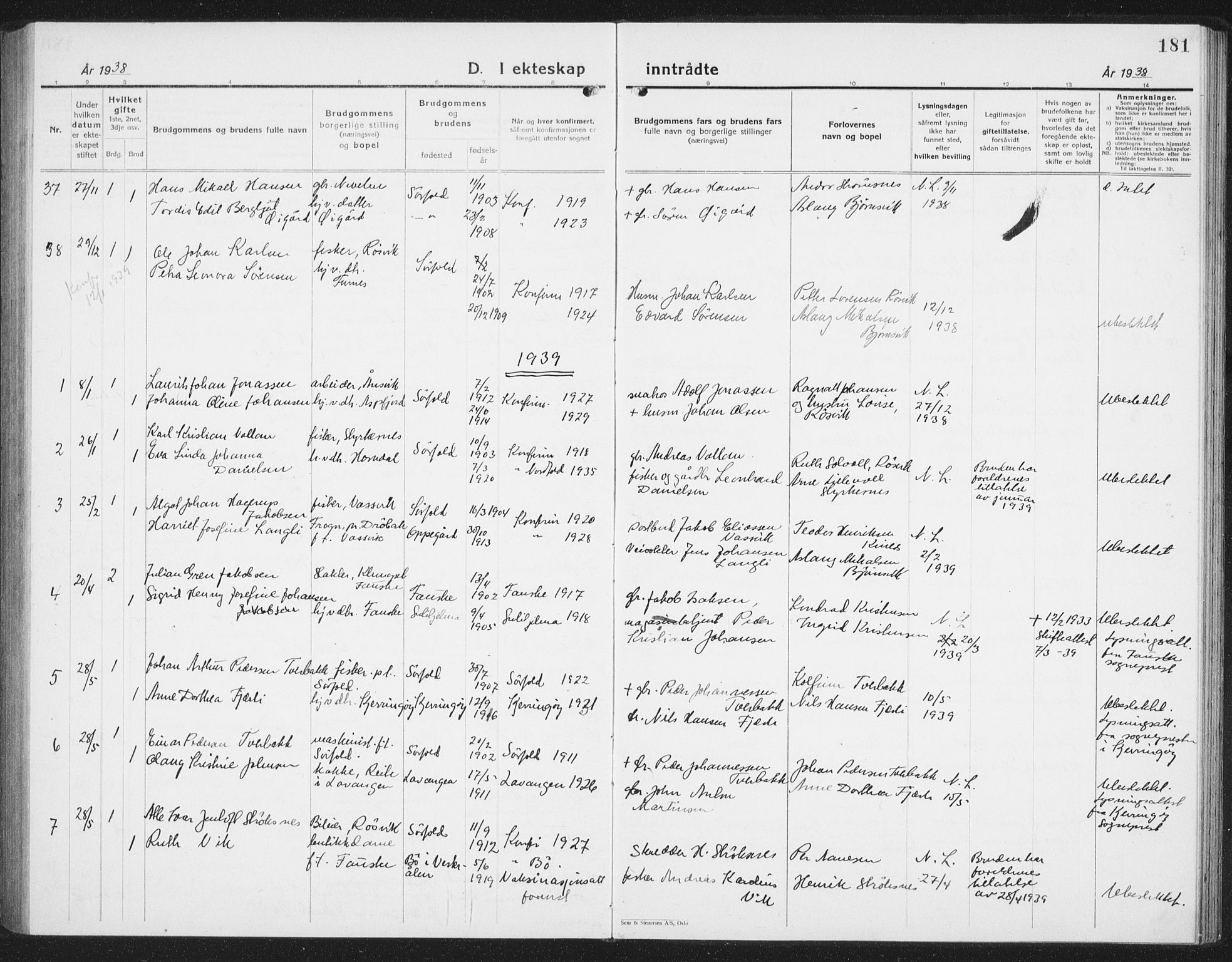 Ministerialprotokoller, klokkerbøker og fødselsregistre - Nordland, AV/SAT-A-1459/854/L0788: Parish register (copy) no. 854C04, 1926-1940, p. 181