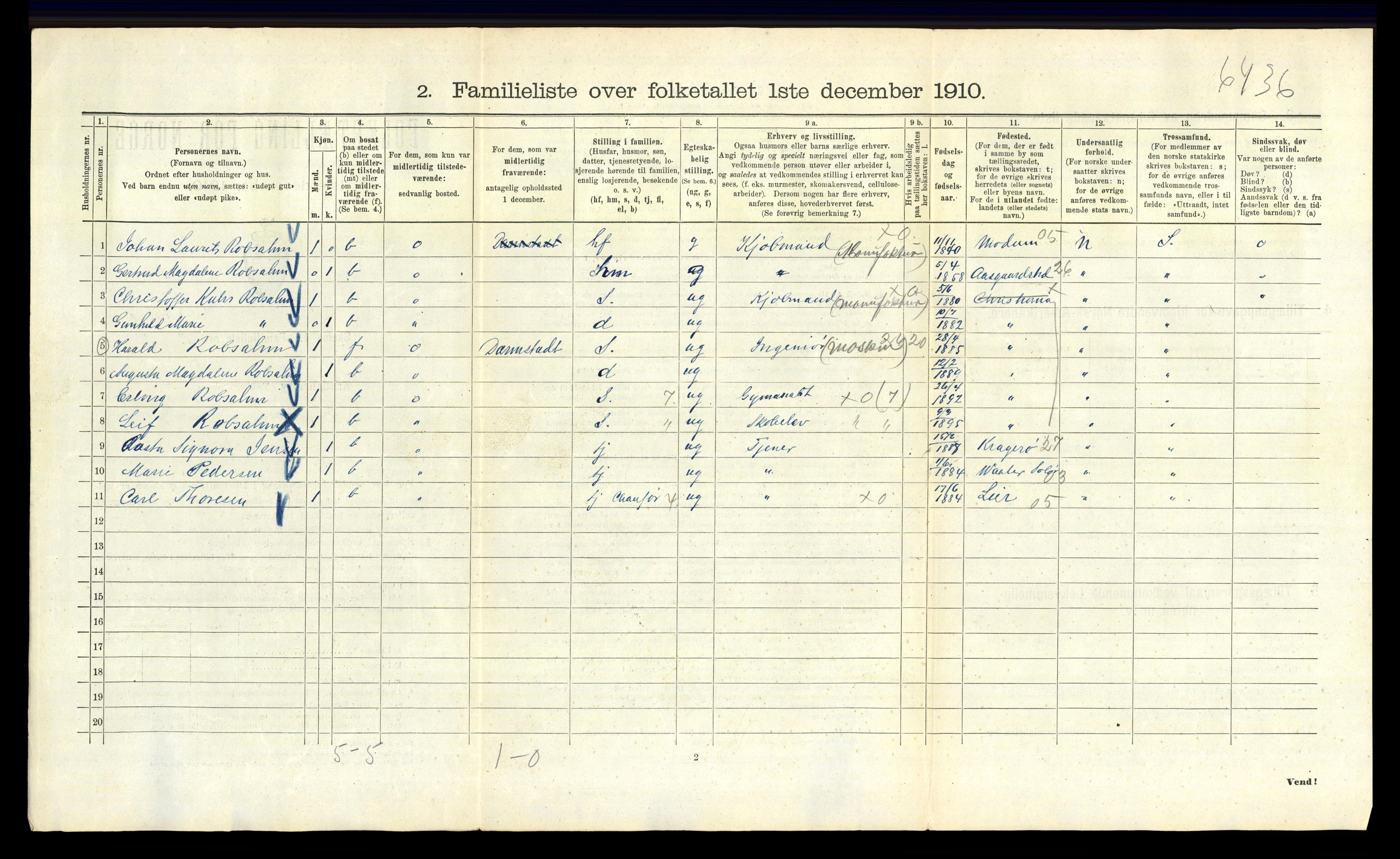 RA, 1910 census for Kristiania, 1910, p. 53640