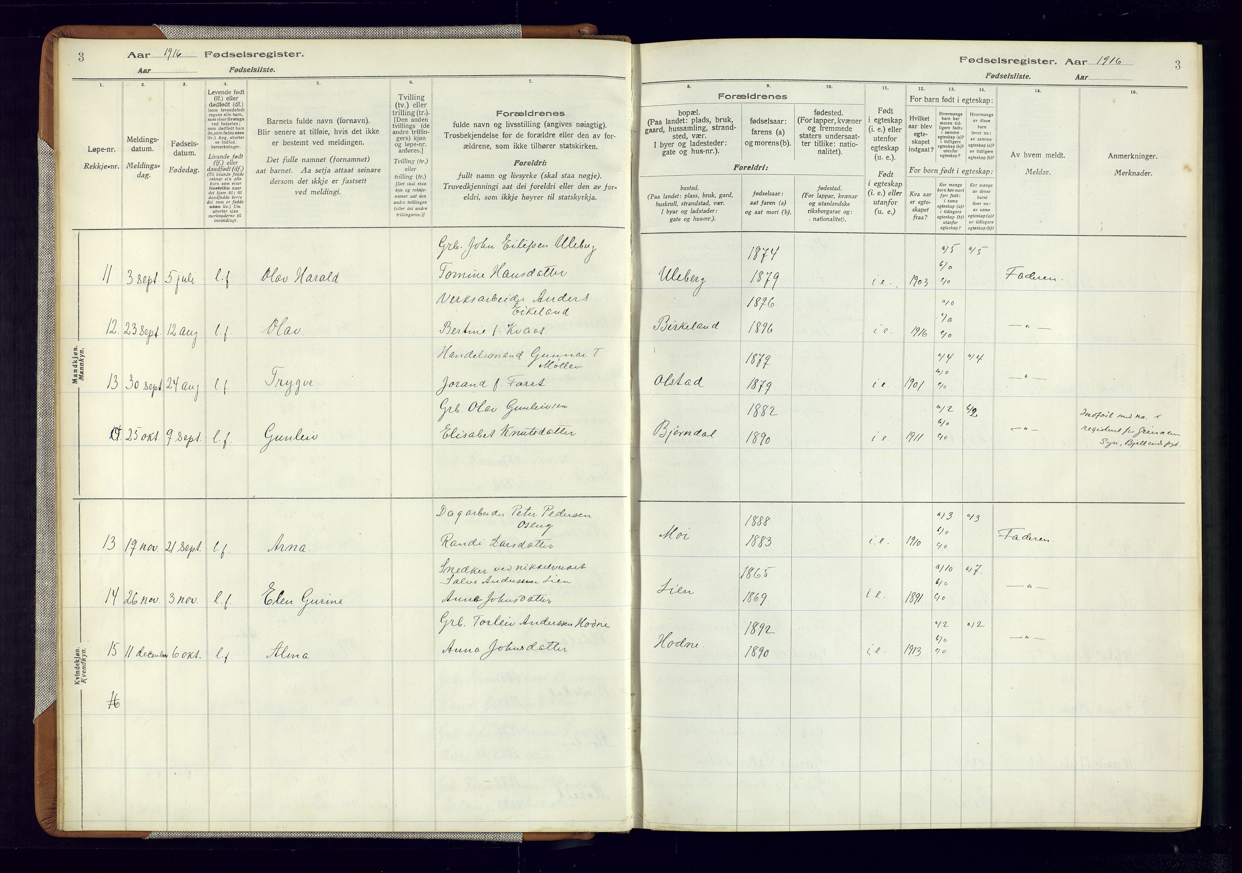 Evje sokneprestkontor, AV/SAK-1111-0008/J/Jc/L0006: Birth register no. 6, 1916-1982, p. 3