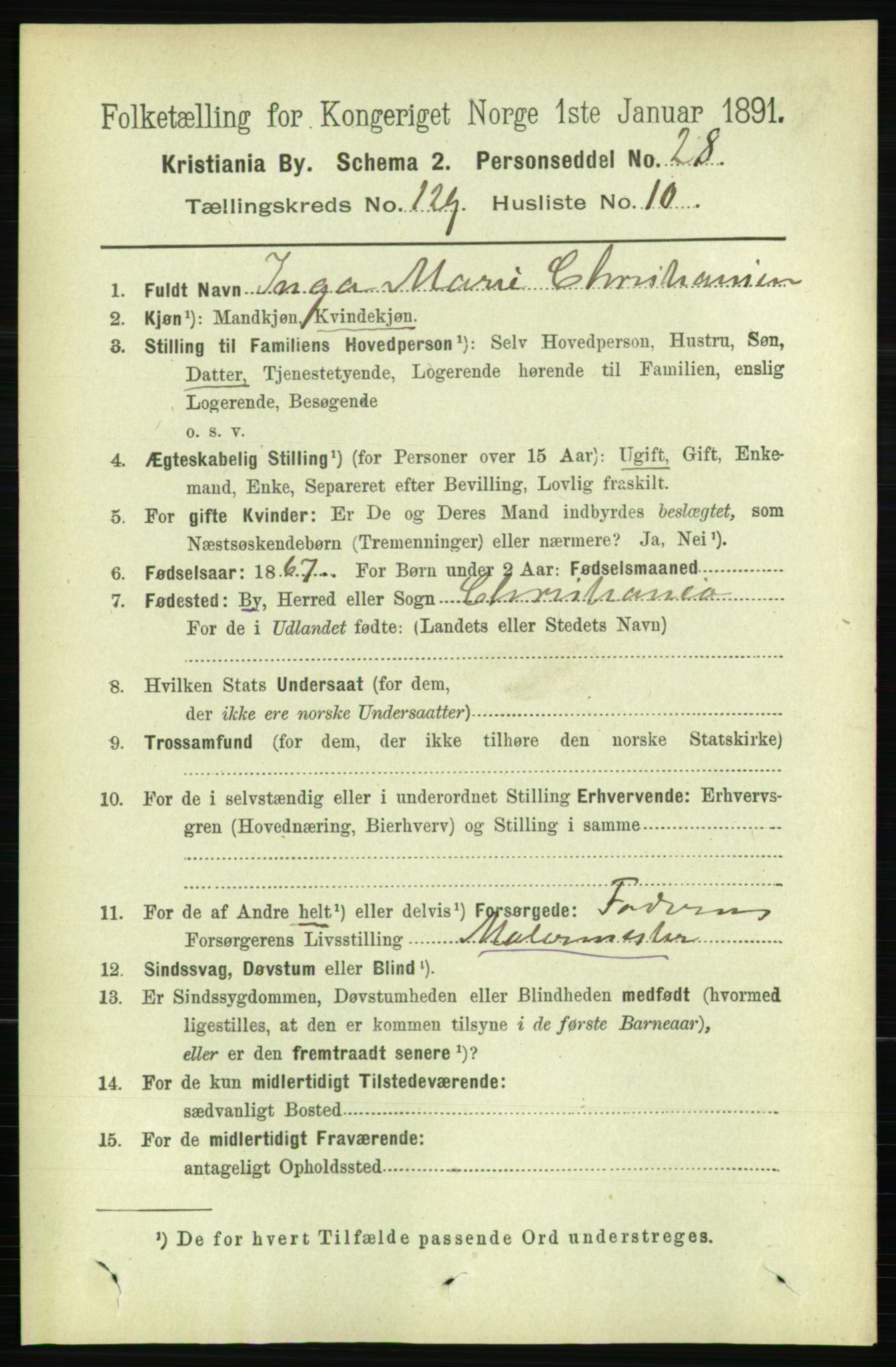 RA, 1891 census for 0301 Kristiania, 1891, p. 69464