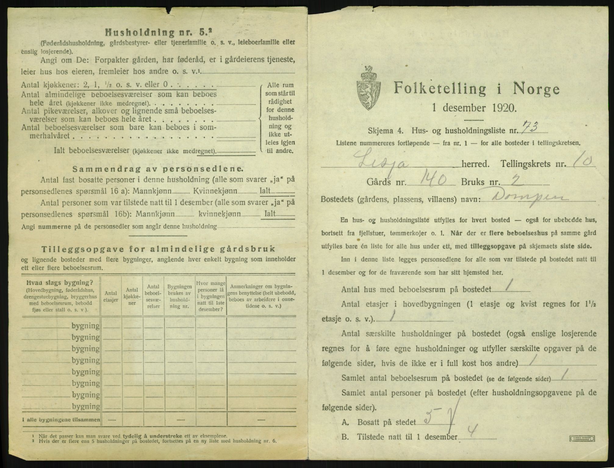 SAH, 1920 census for Lesja, 1920, p. 1044