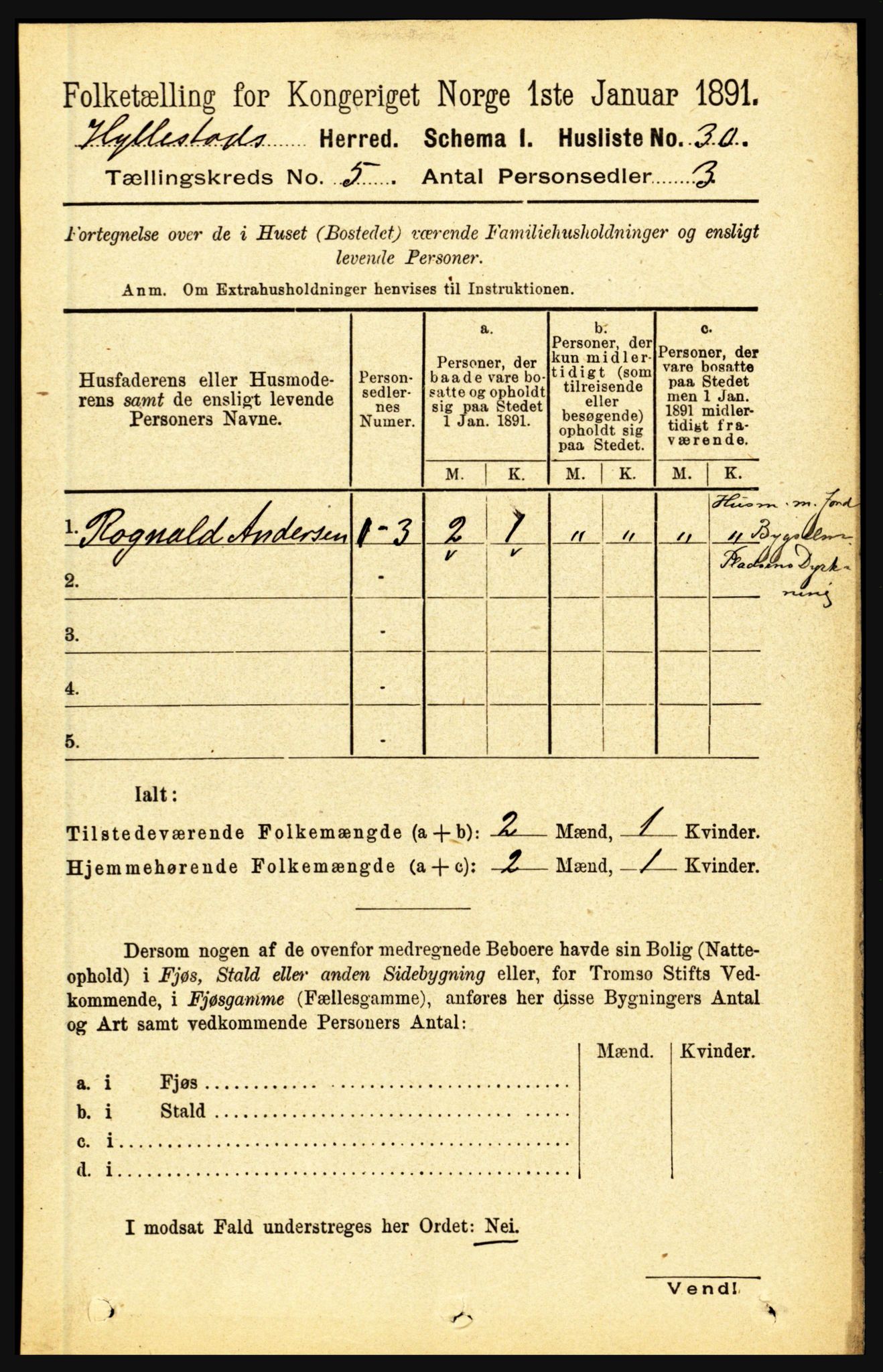 RA, 1891 census for 1413 Hyllestad, 1891, p. 805