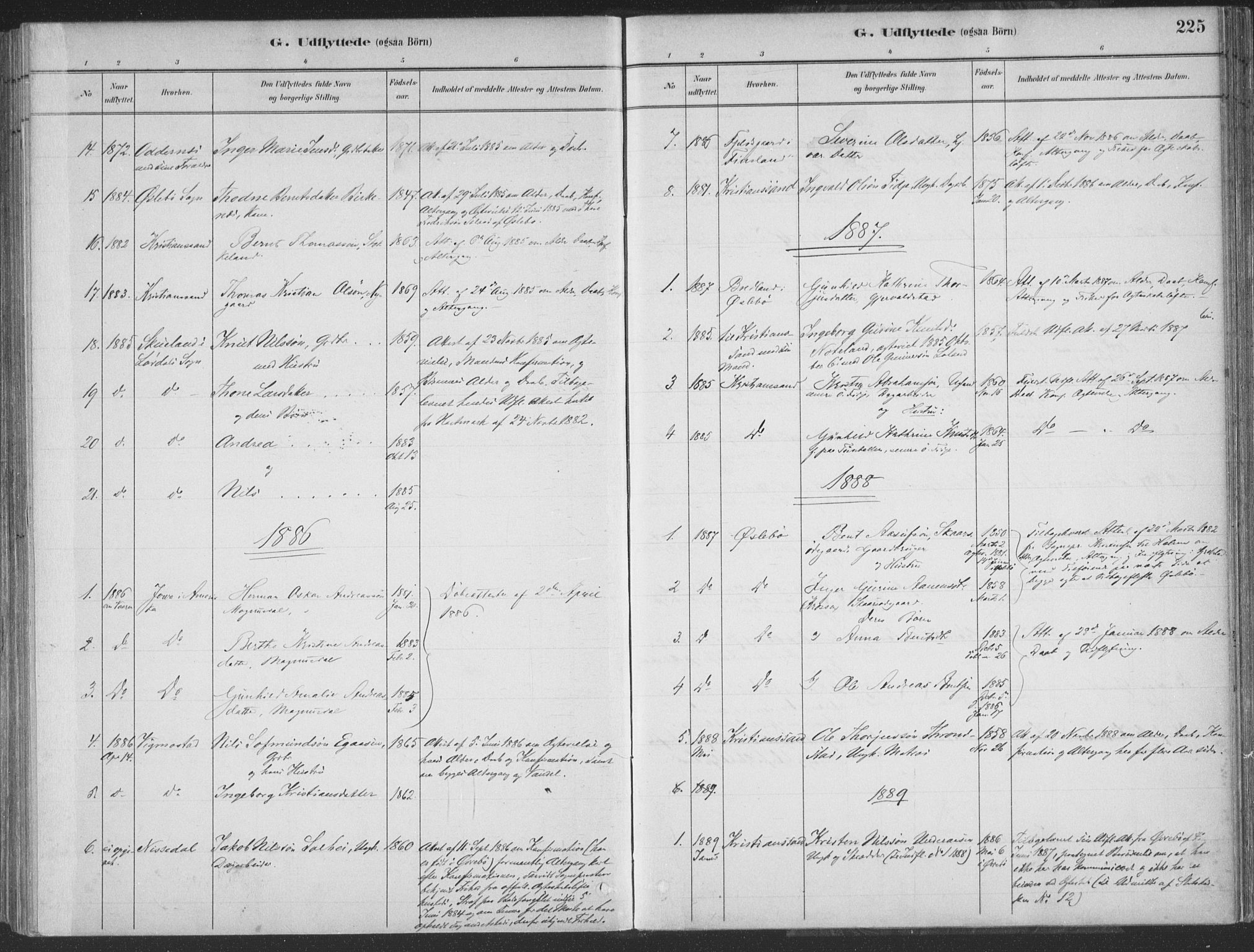 Søgne sokneprestkontor, SAK/1111-0037/F/Fa/Faa/L0003: Parish register (official) no. A 3, 1883-1910, p. 225