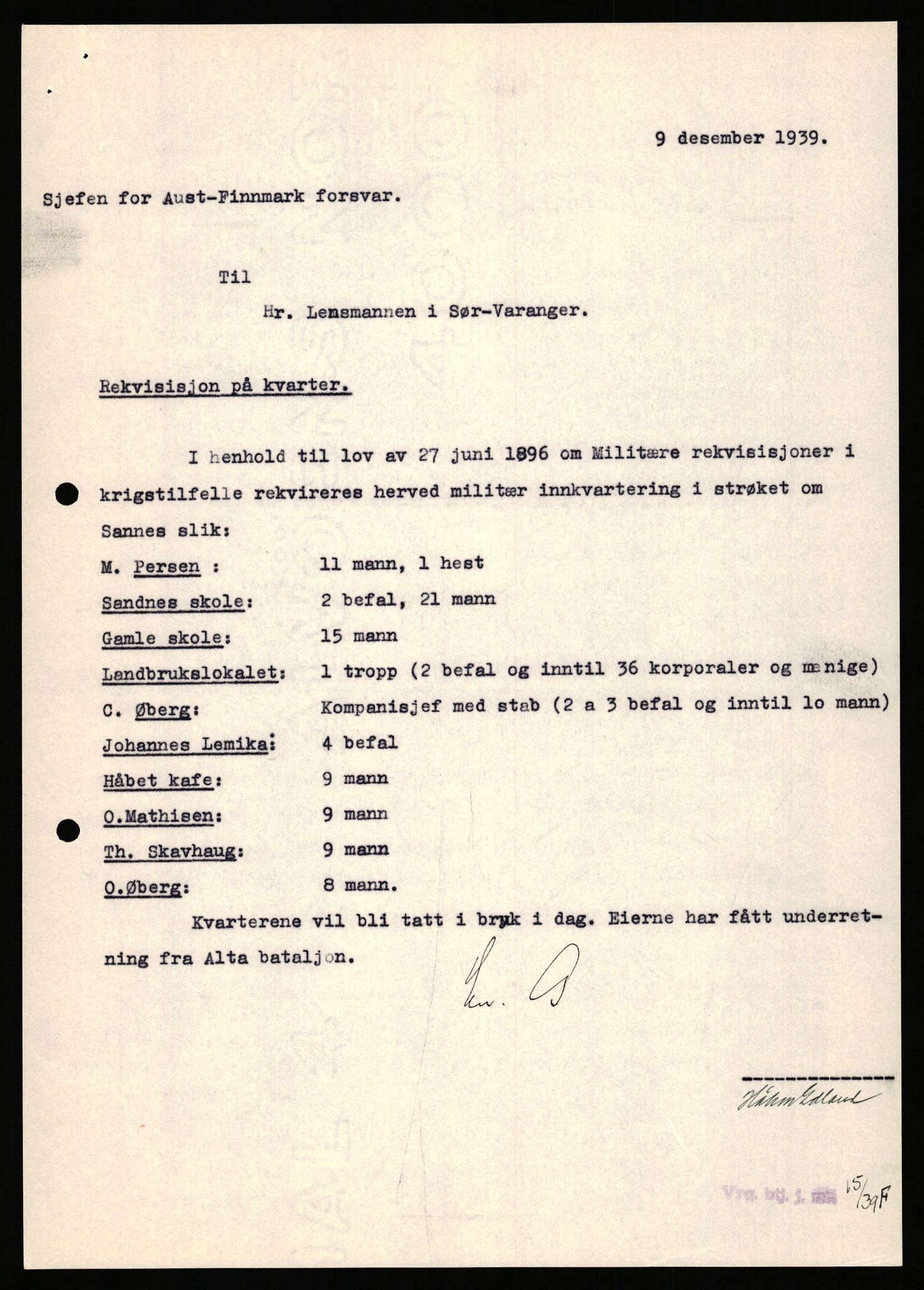 Forsvaret, Forsvarets krigshistoriske avdeling, AV/RA-RAFA-2017/Y/Yb/L0151: II-C-11-645  -  6. Divisjon: avsnittsjefen i Øst-Finnmark, 1940, p. 443