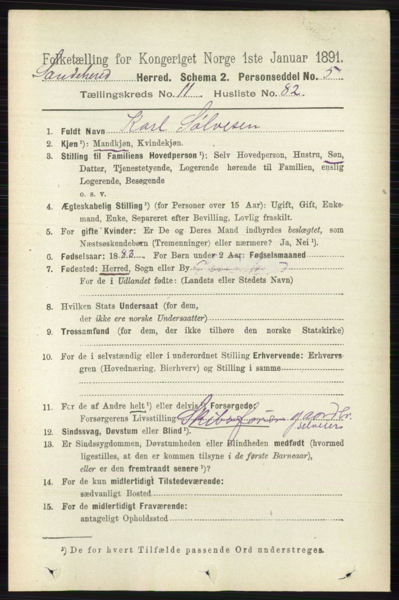 RA, 1891 census for 0724 Sandeherred, 1891, p. 7131