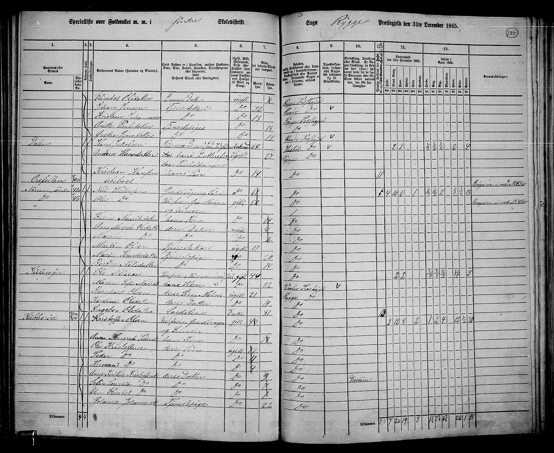 RA, 1865 census for Rygge, 1865, p. 43