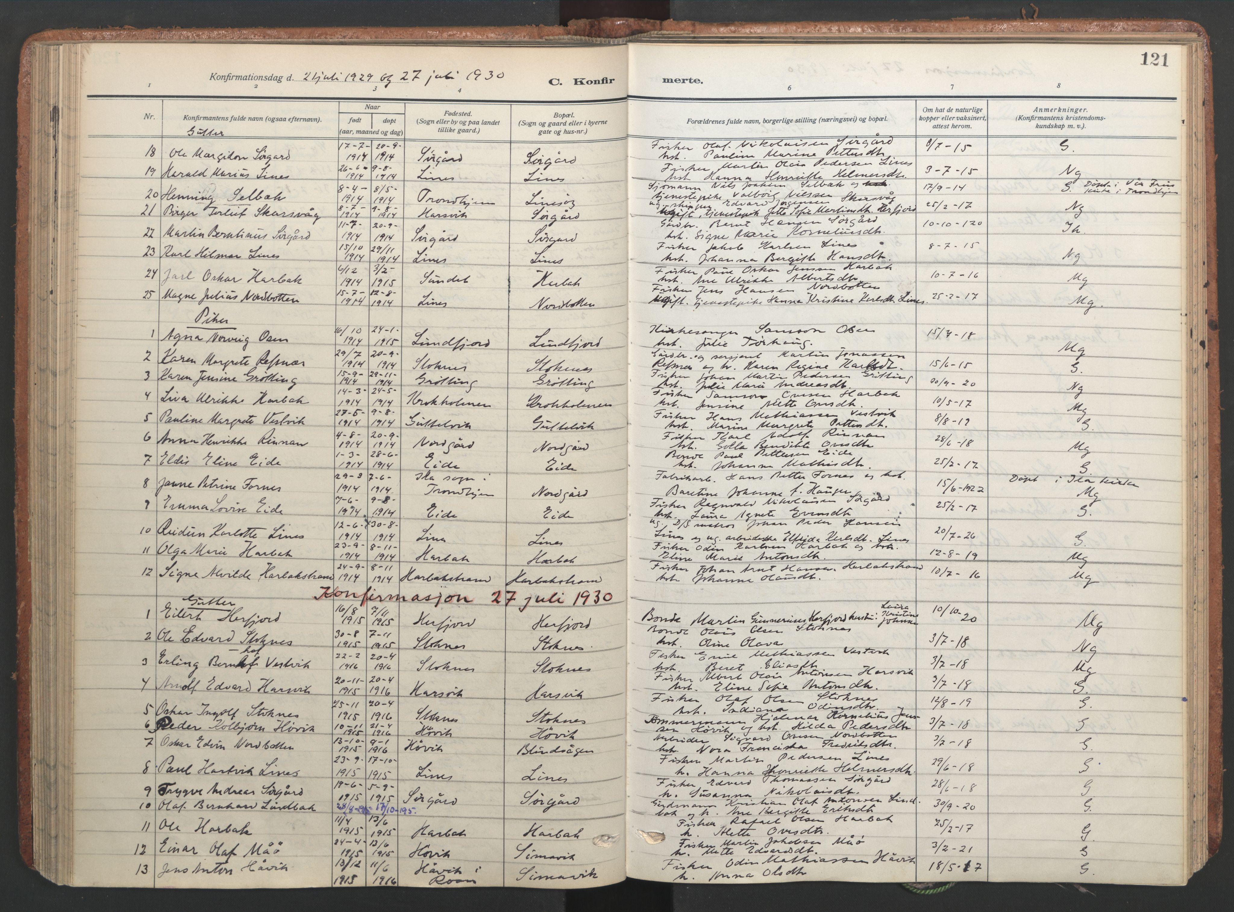 Ministerialprotokoller, klokkerbøker og fødselsregistre - Sør-Trøndelag, SAT/A-1456/656/L0694: Parish register (official) no. 656A03, 1914-1931, p. 121