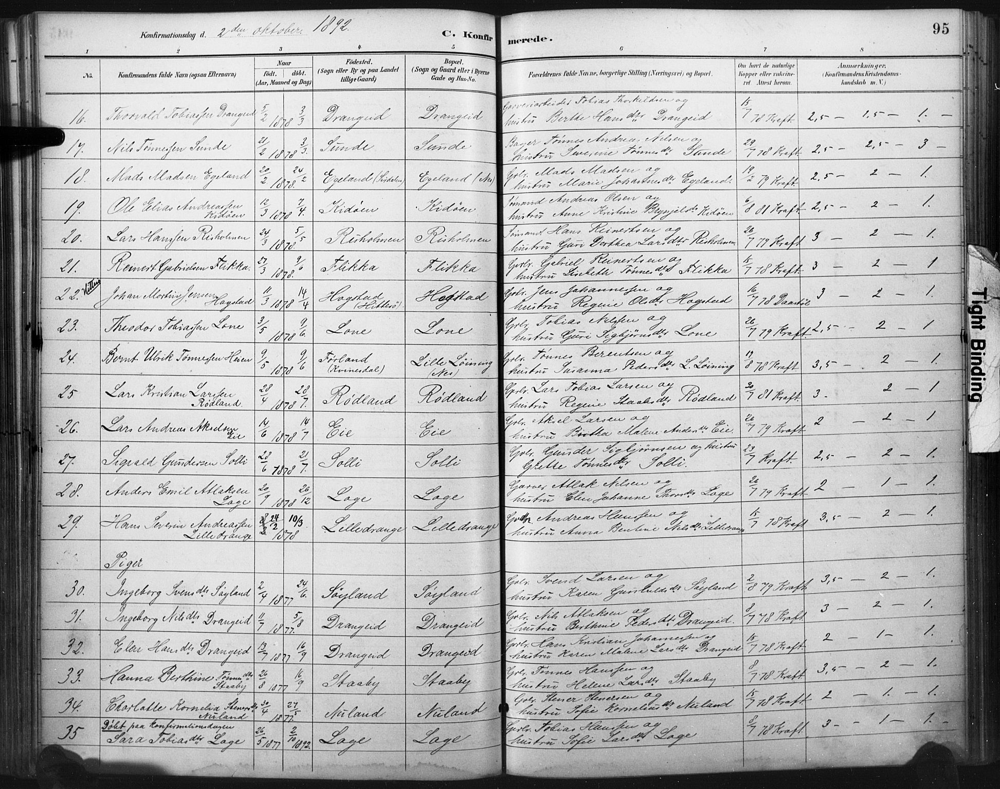 Flekkefjord sokneprestkontor, SAK/1111-0012/F/Fa/Fac/L0008: Parish register (official) no. A 8, 1885-1898, p. 95