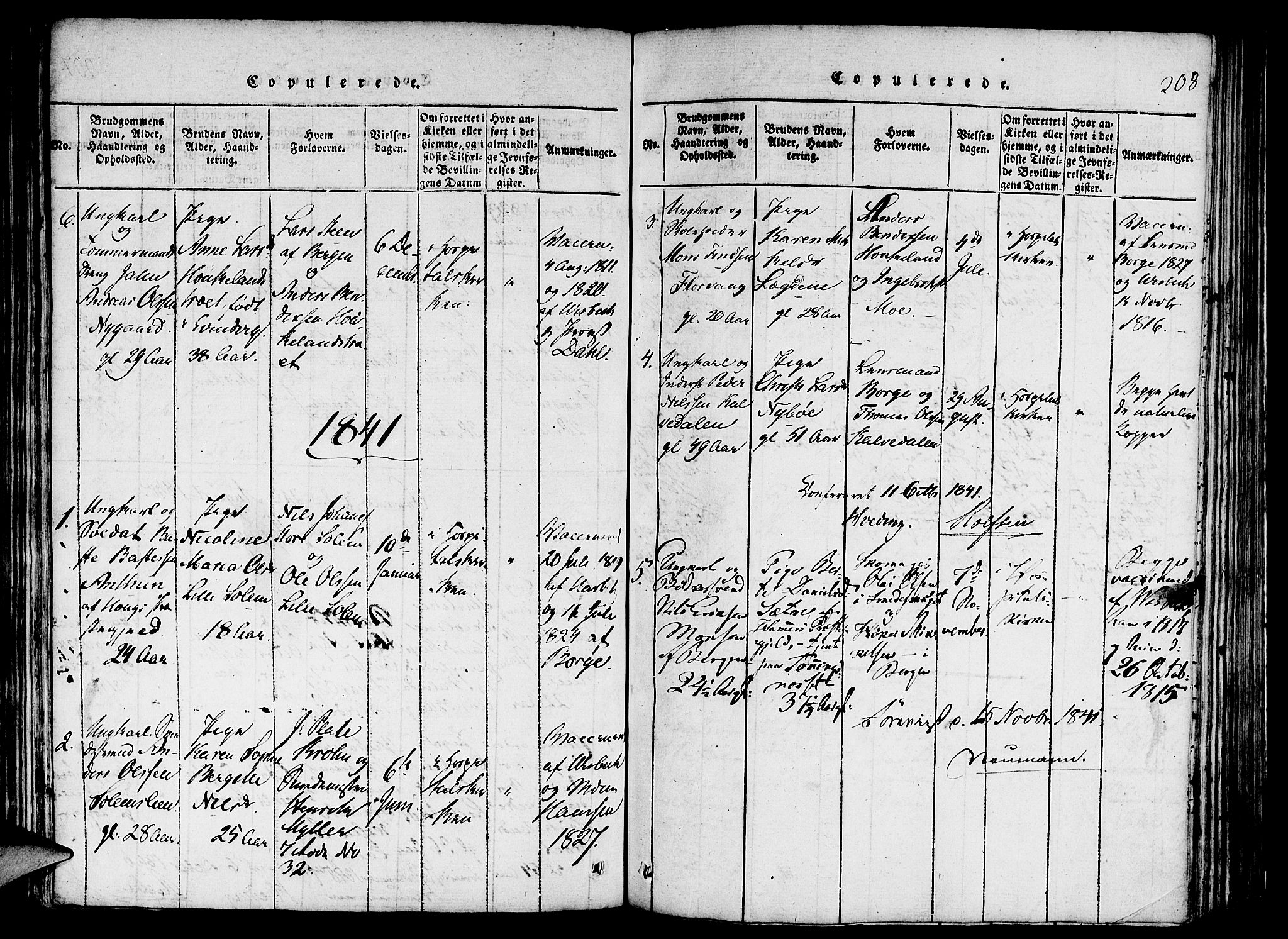 St. Jørgens hospital og Årstad sokneprestembete, SAB/A-99934: Parish register (official) no. A 3, 1815-1843, p. 208