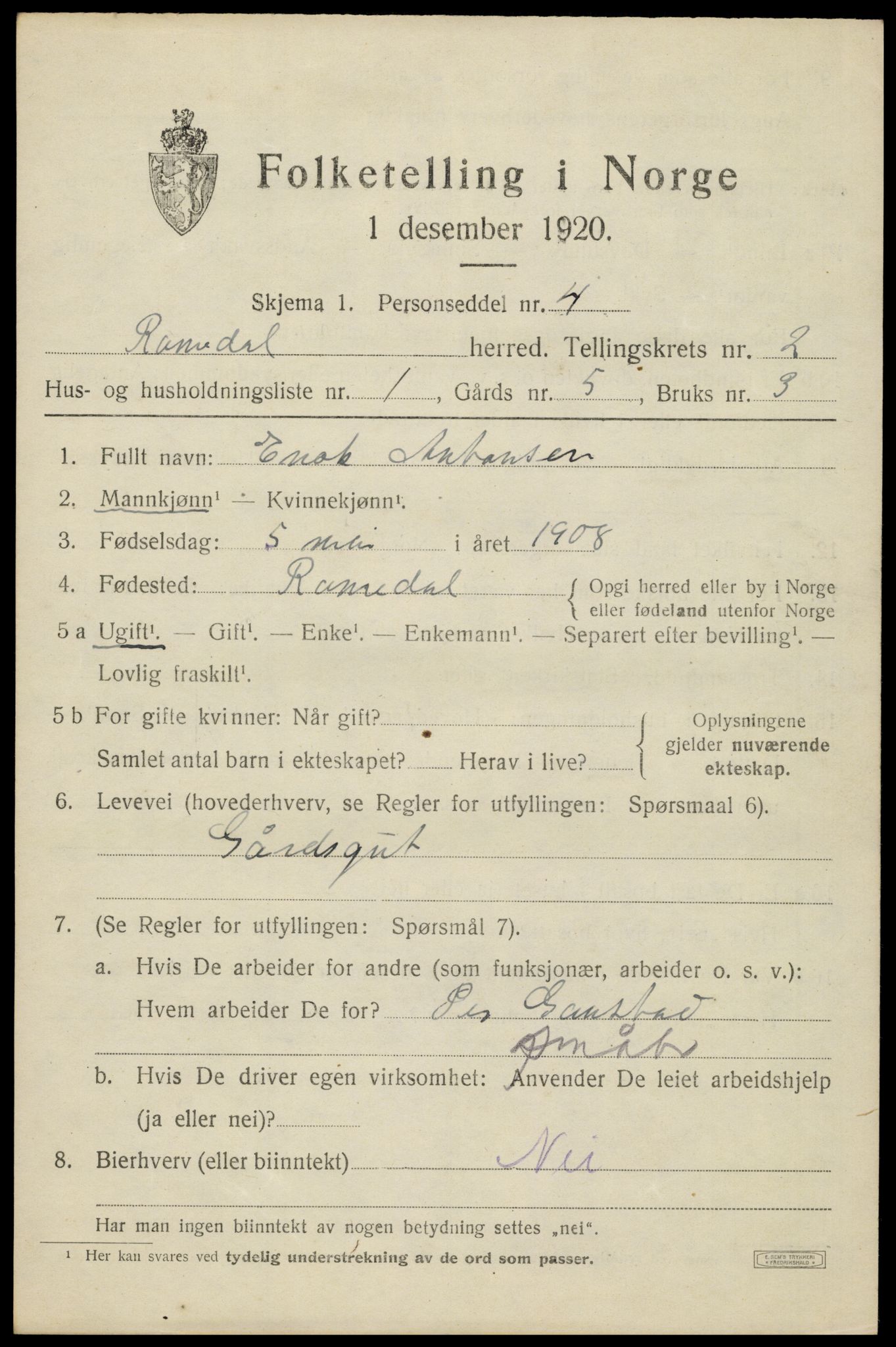 SAH, 1920 census for Romedal, 1920, p. 3149