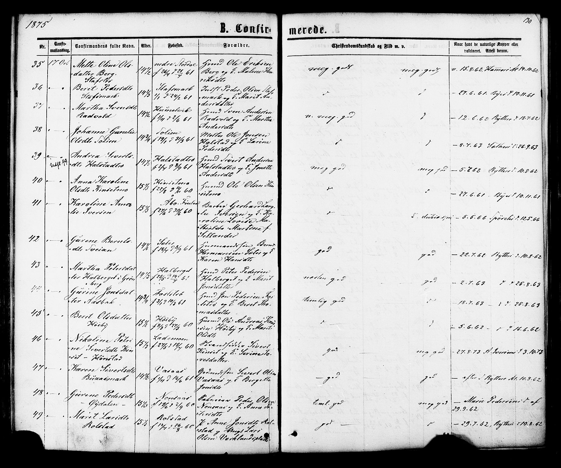 Ministerialprotokoller, klokkerbøker og fødselsregistre - Sør-Trøndelag, AV/SAT-A-1456/616/L0409: Parish register (official) no. 616A06, 1865-1877, p. 130