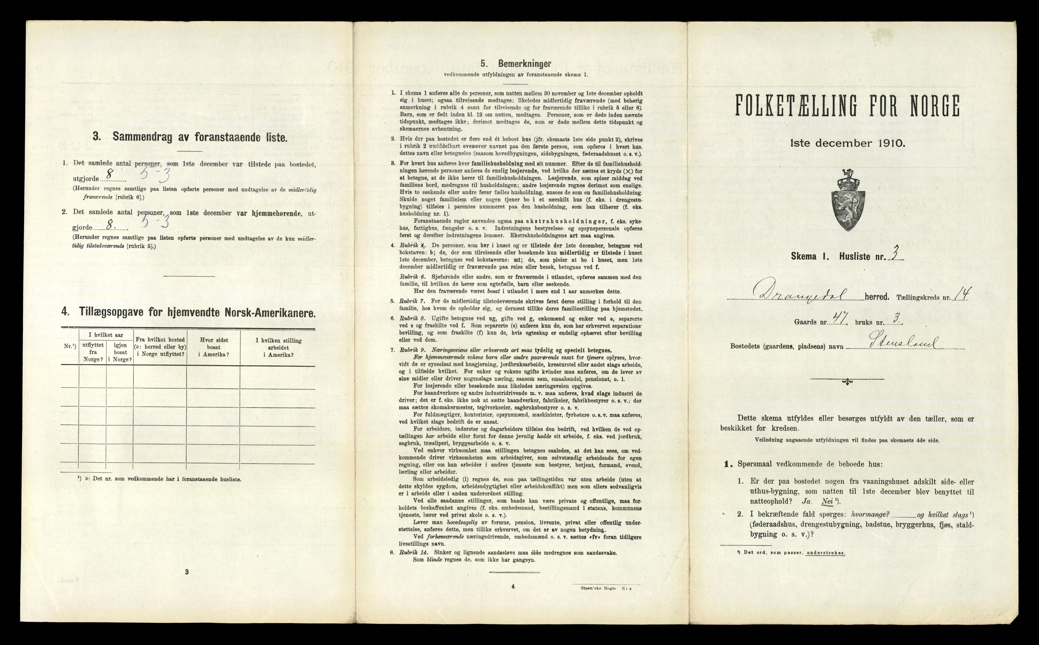 RA, 1910 census for Drangedal, 1910, p. 1137