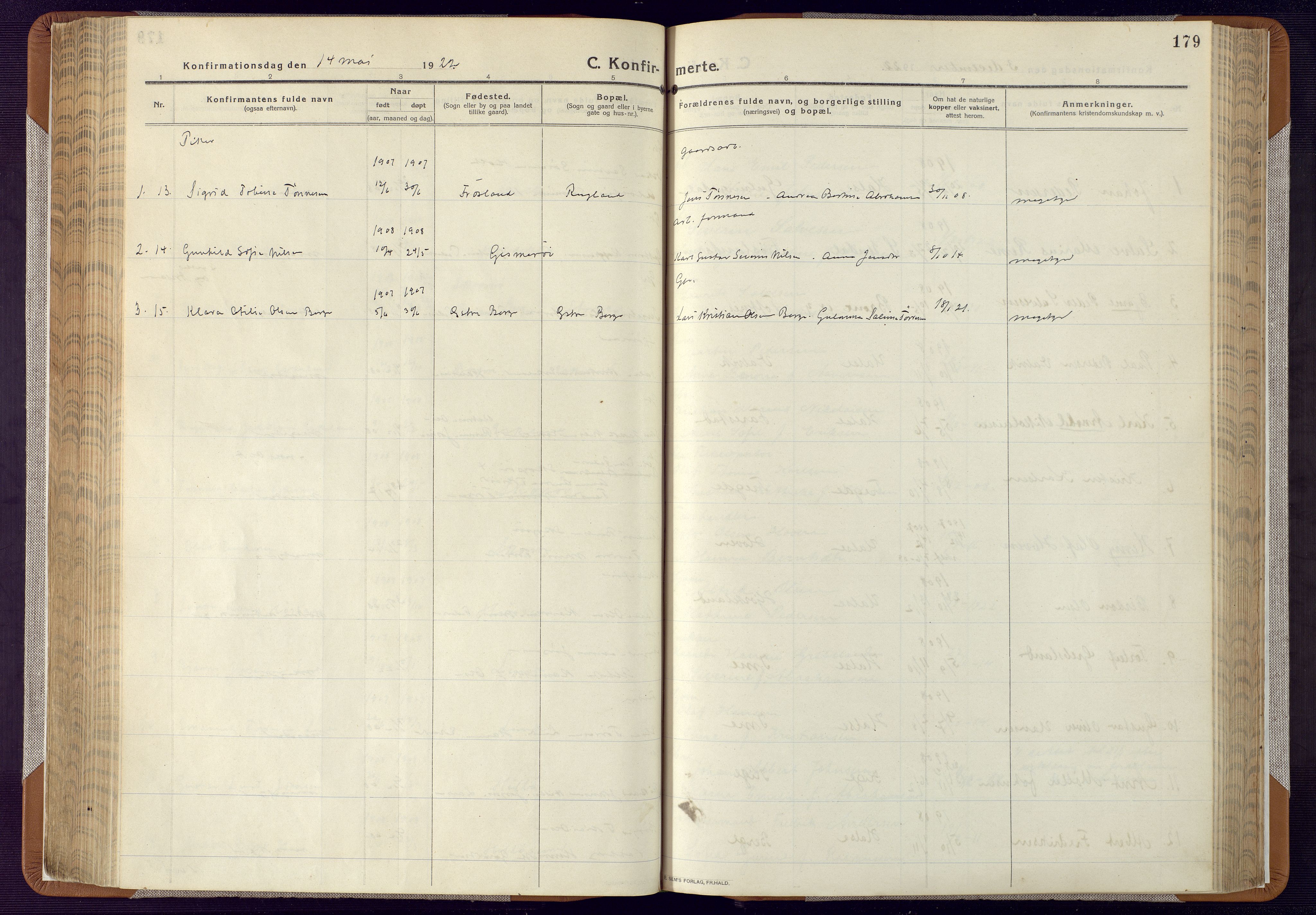 Mandal sokneprestkontor, AV/SAK-1111-0030/F/Fa/Faa/L0022: Parish register (official) no. A 22, 1913-1925, p. 179