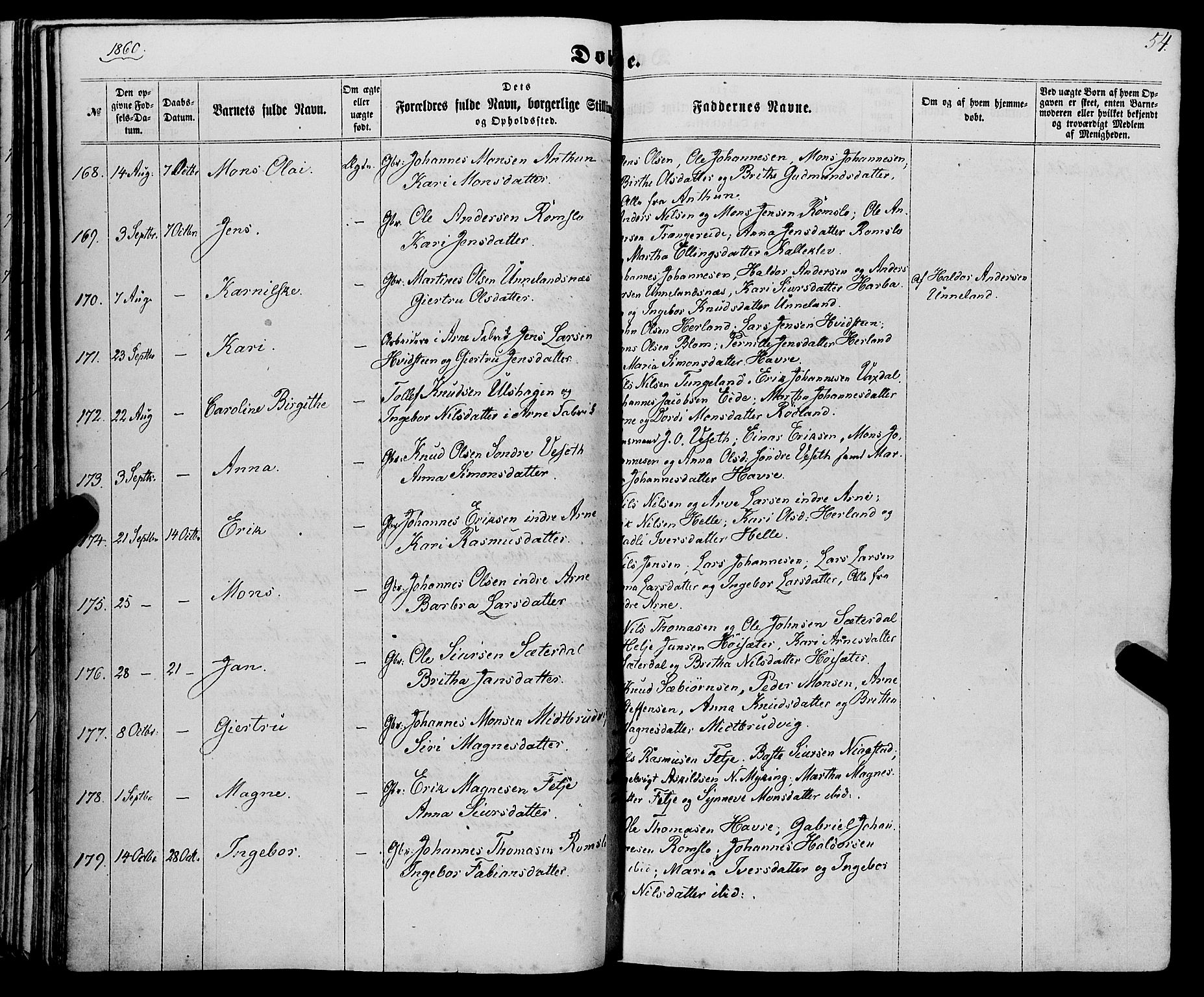 Haus sokneprestembete, AV/SAB-A-75601/H/Haa: Parish register (official) no. A 17, 1858-1870, p. 54