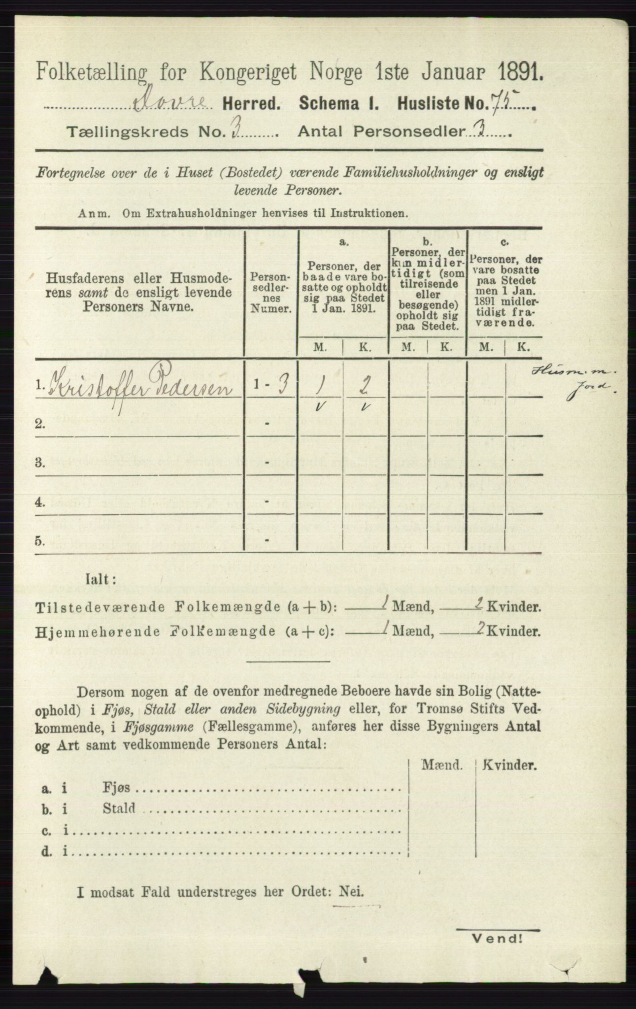 RA, 1891 census for 0511 Dovre, 1891, p. 1390