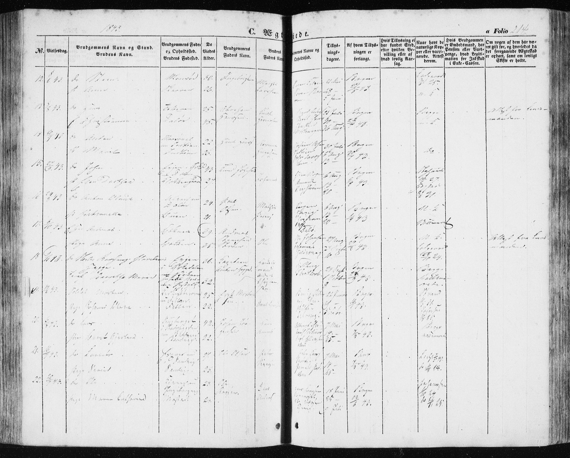 Ministerialprotokoller, klokkerbøker og fødselsregistre - Sør-Trøndelag, SAT/A-1456/634/L0529: Parish register (official) no. 634A05, 1843-1851, p. 214